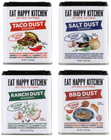 Eat Happy Kitchen Seasoning Variety Pack, 4 x 4.3 Oz - Salt, BBQ, Ranch Dust & Taco Dust - All-Purpose Spice Blends - No Sugar Added, Gluten Free, No