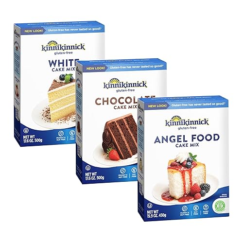 Kinnikinnick Cake Mix Variety Pack - Angel Food Cake, White Cake and Chocolate Cake Mixes- Gluten Free, Allergy Friendly Cake Mixes - 3 Pack, 1 of Each