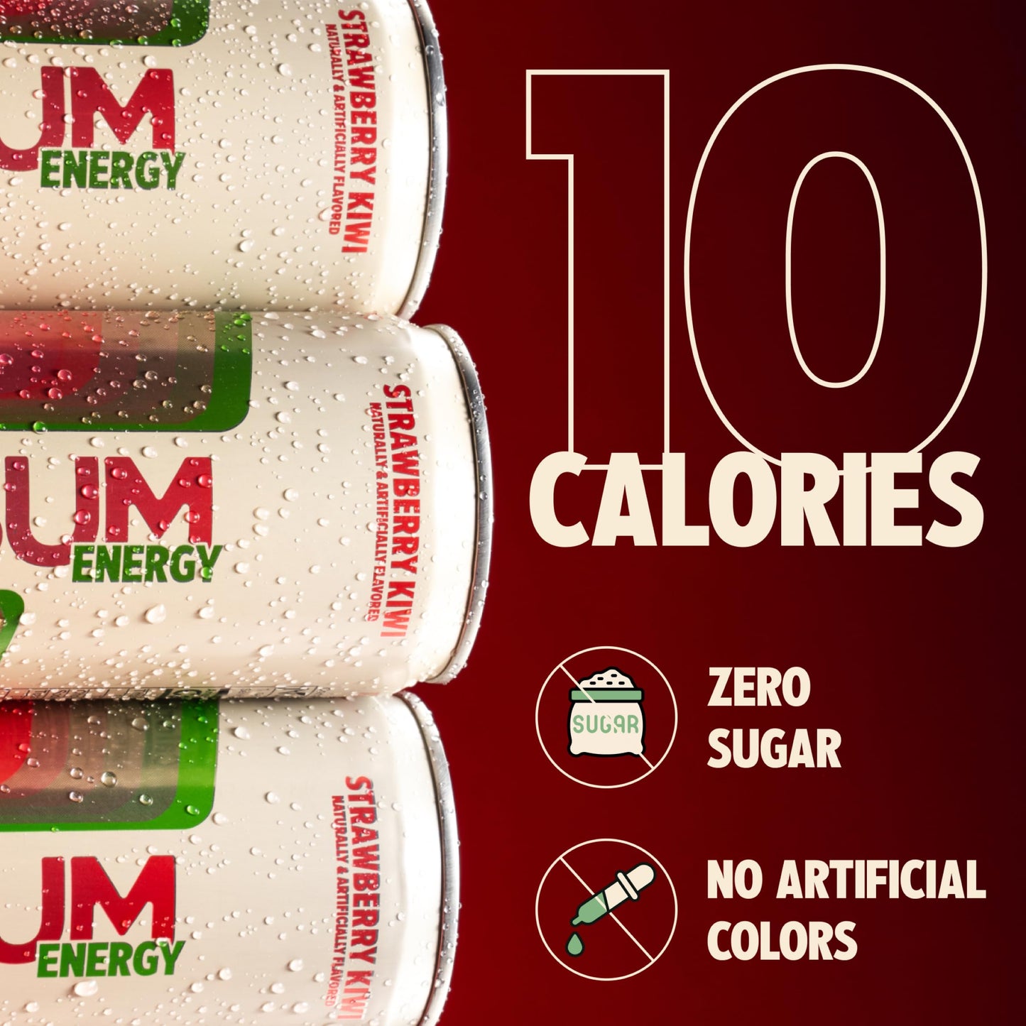 BUM Sugar-Free Energy Drink, Strawberry Kiwi, Lightly Carbonated and Gluten Free with 112mg of Natural Caffeine & Nootropics for Energy & Focus, Brain