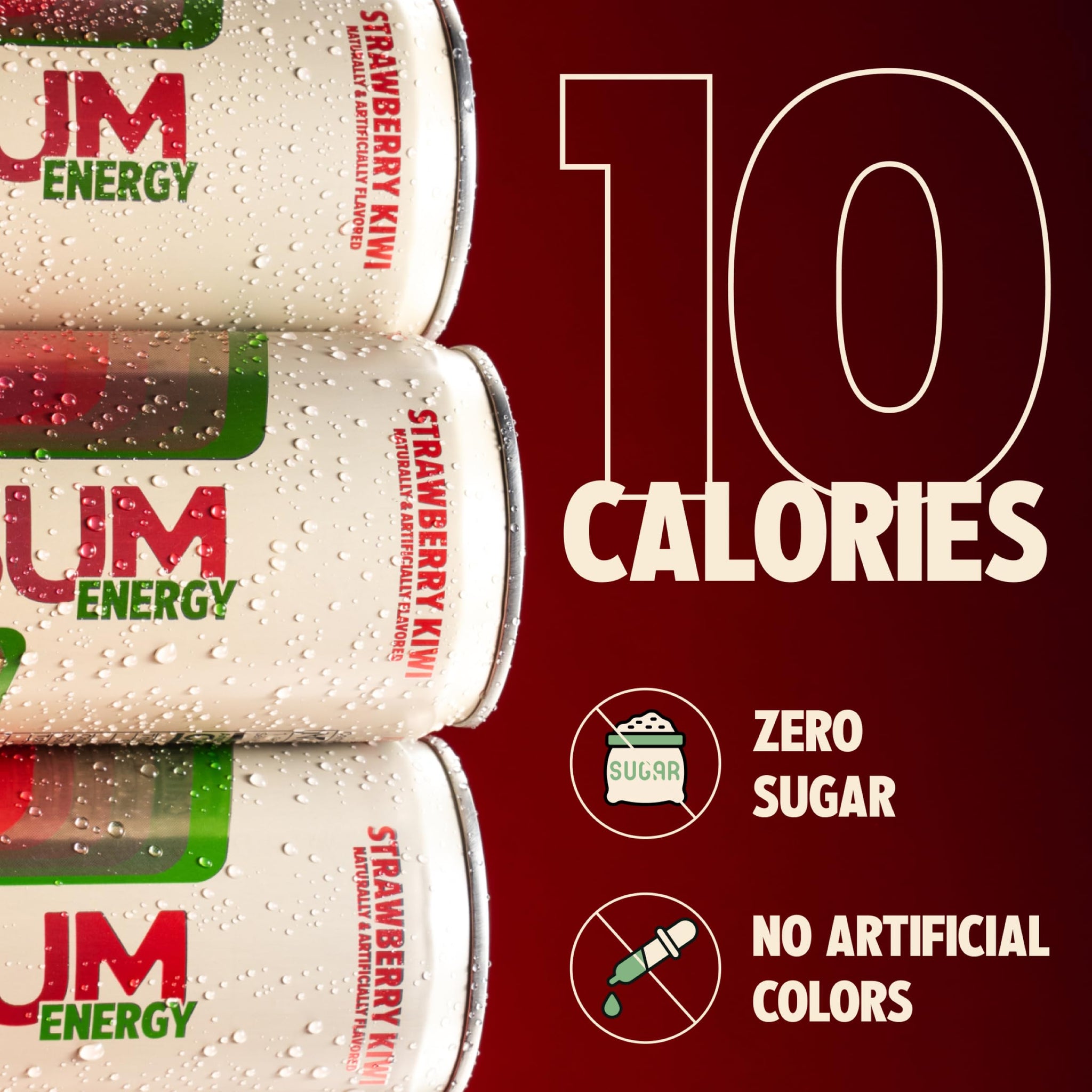 BUM Sugar-Free Energy Drink, Strawberry Kiwi, Lightly Carbonated and Gluten Free with 112mg of Natural Caffeine & Nootropics for Energy & Focus, Brain