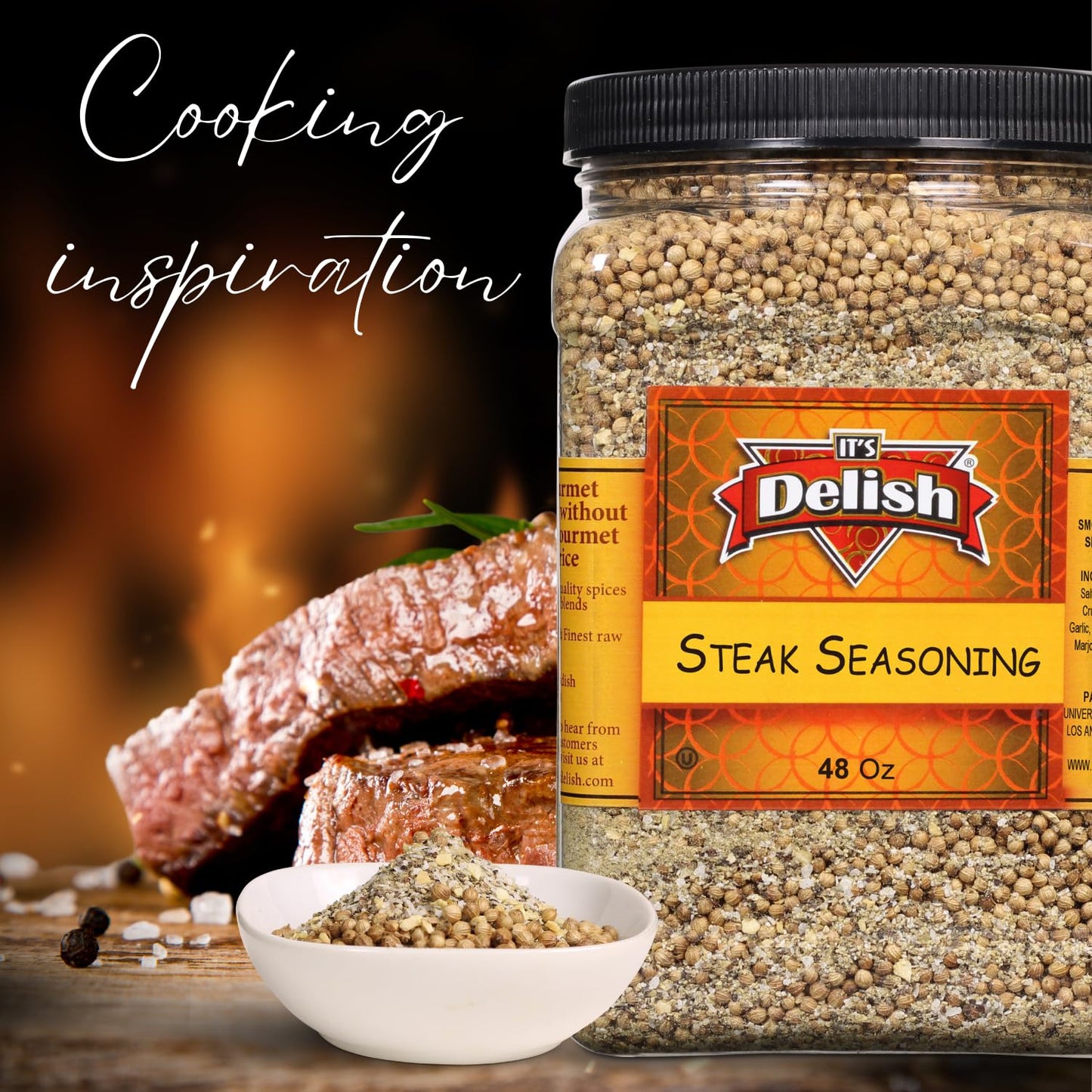 Steak Seasoning by It's Delish, 48 OZ Jumbo Container | Gourmet Bulk Spices and Beef Dry Rub for Grilling Meat, Ribs, Chicken, Hamburger with Savory