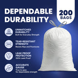 Plasticplace 4 Gallon White Drawstring Trash Bags, 200 Count (Pack of 1) - 0.7 Mil Leak-Proof Garbage Liners for Small Trash Can, Bathroom, Kitchen