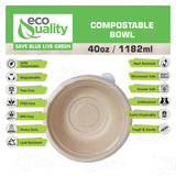 [25 Pack] 40 oz Round Disposable Compostable Paper Bowls with Lids Heavy-Duty, Eco-Friendly Natural Bagasse Unbleached, Heat Resistant, 100%