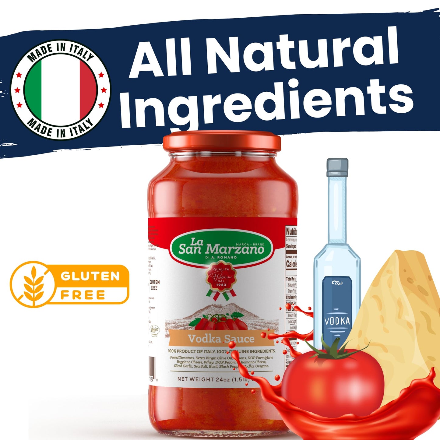 La San Marzano Vodka Sauce, 24 oz, Pasta Sauce Made in Italy, All Purpose Tomato Premium Quality, All Natural, Non GMO, Gluten Free