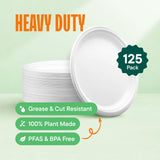 100% Compostable Disposable Paper Plates [125-Pack] - (PFAS-Free) - [10 Inch] Heavy Duty, Eco-Friendly, Biodegradable Bagasse Dinner Plates - Natural