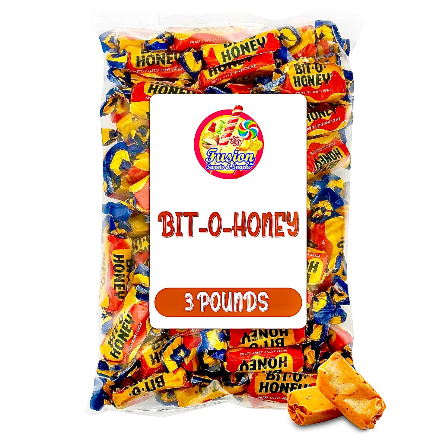 Honey Candy - 3 LB Bulk Bag - Individually Wrapped Retro Candy - Real Honey And Almond Taffy (About 200 Pieces)