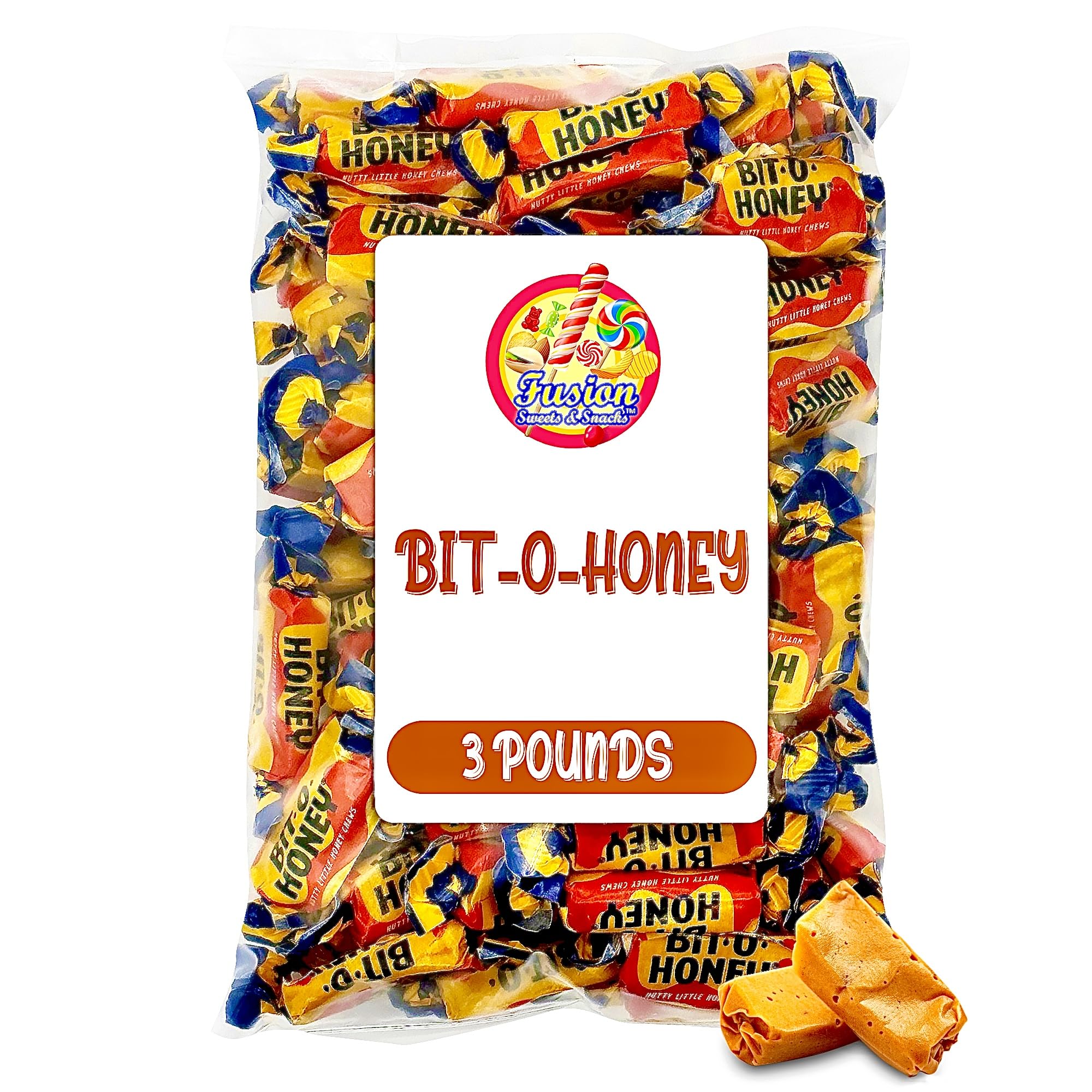 Honey Candy - 3 LB Bulk Bag - Individually Wrapped Retro Candy - Real Honey And Almond Taffy (About 200 Pieces)