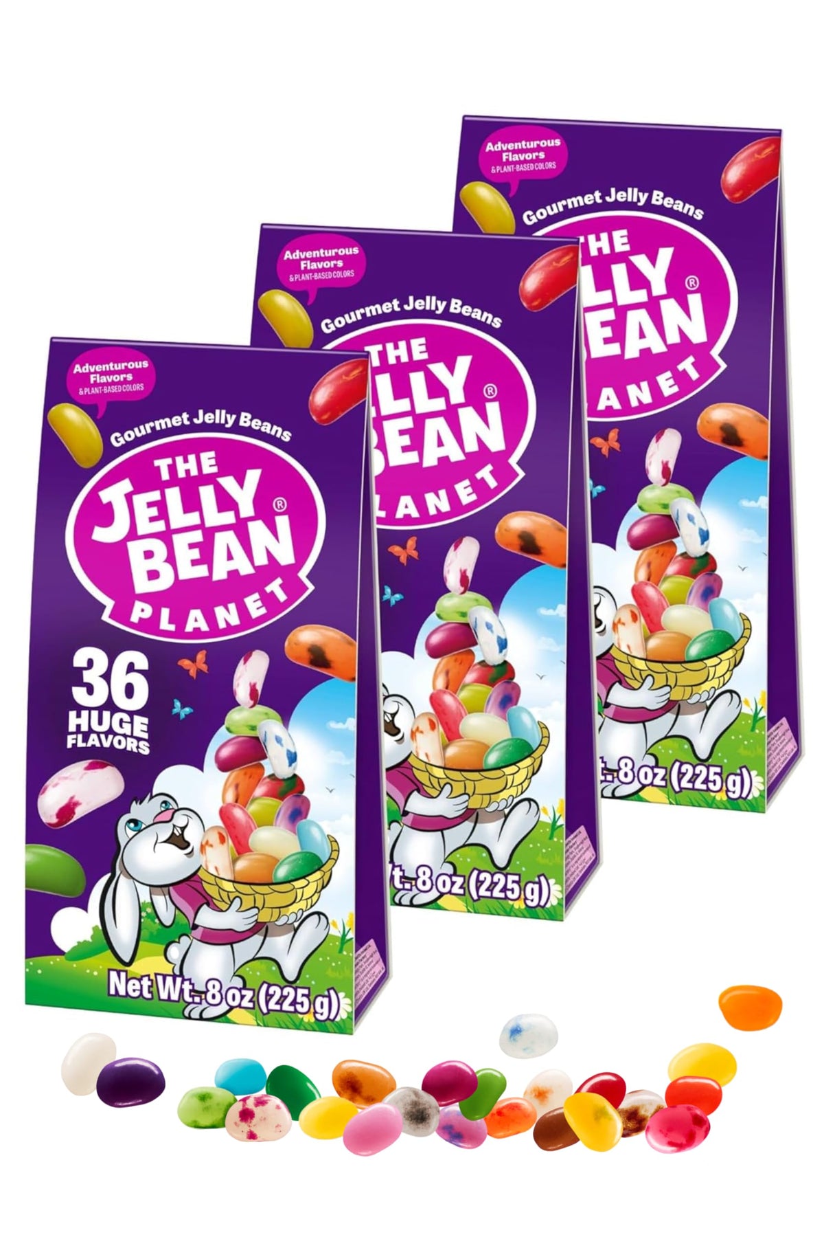 The Jelly Bean Planet Easter Jelly Beans, Pack of 3, 8 oz x 3 - Gourmet Jellybeans with 36 Natural Fruit Flavors, Gluten Free, Fun Easter Candy Gift
