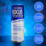 Focus Factor Energy Drink - 12 x 355ml Cans (Original Flavour) - with Focus + Energy - Lightly Carbonated, Sugar Free, Low Calorie with Vitamins B6