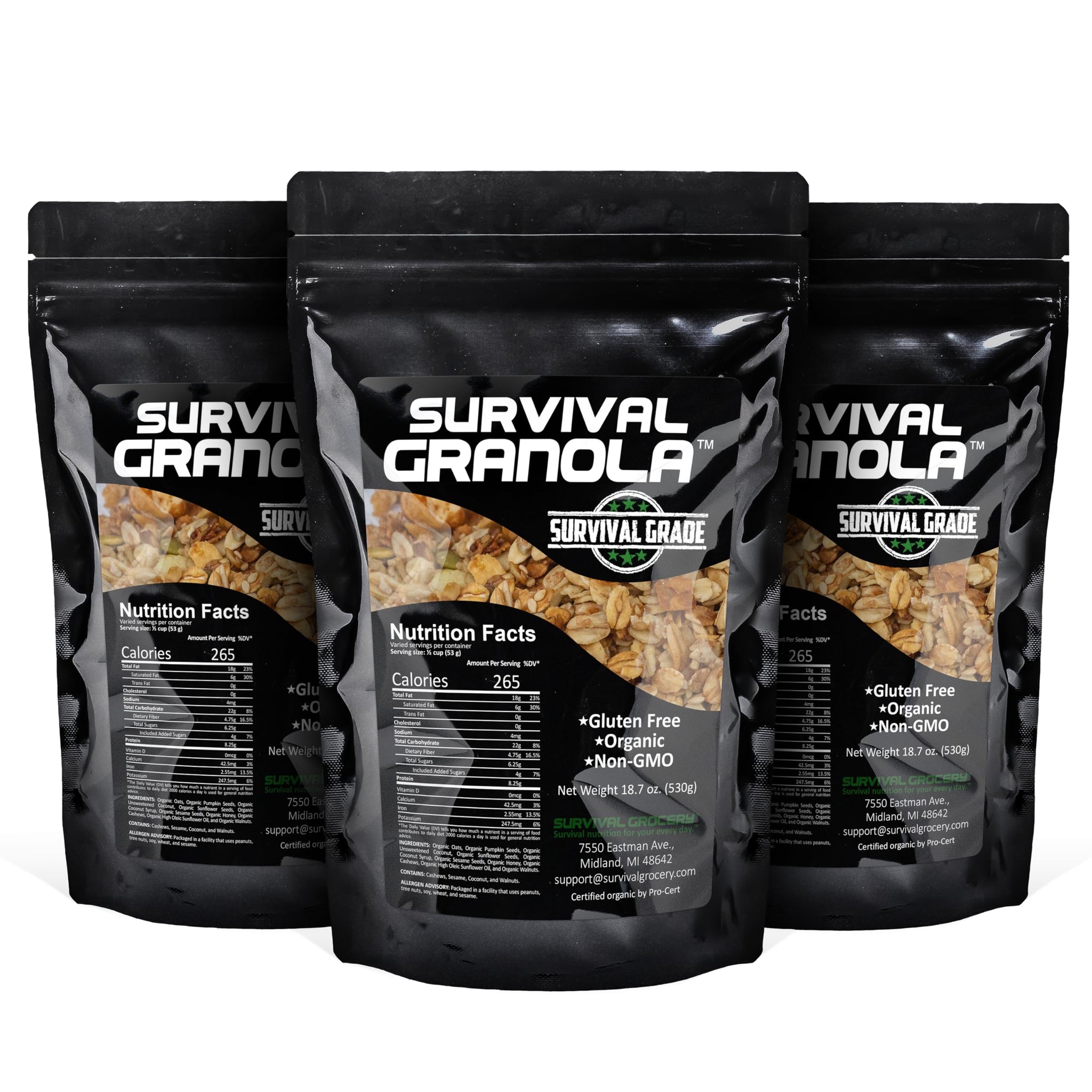 Survival Grocery Organic Ancient Grain Survival Granola™ - Gluten Free, Non-GMO, No Added Sugar, High Protein Snack With Nuts, Seeds, Coconut,