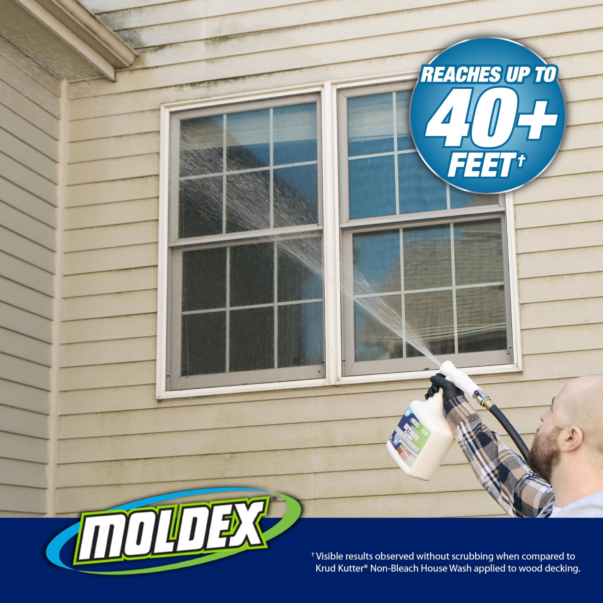 Moldex® Instant Outdoor Cleaner with Bleach and Hose End, 64 oz - Fast Acting Spray for Mold and Mildew Stains on Siding, Decks, Fences and Exterior