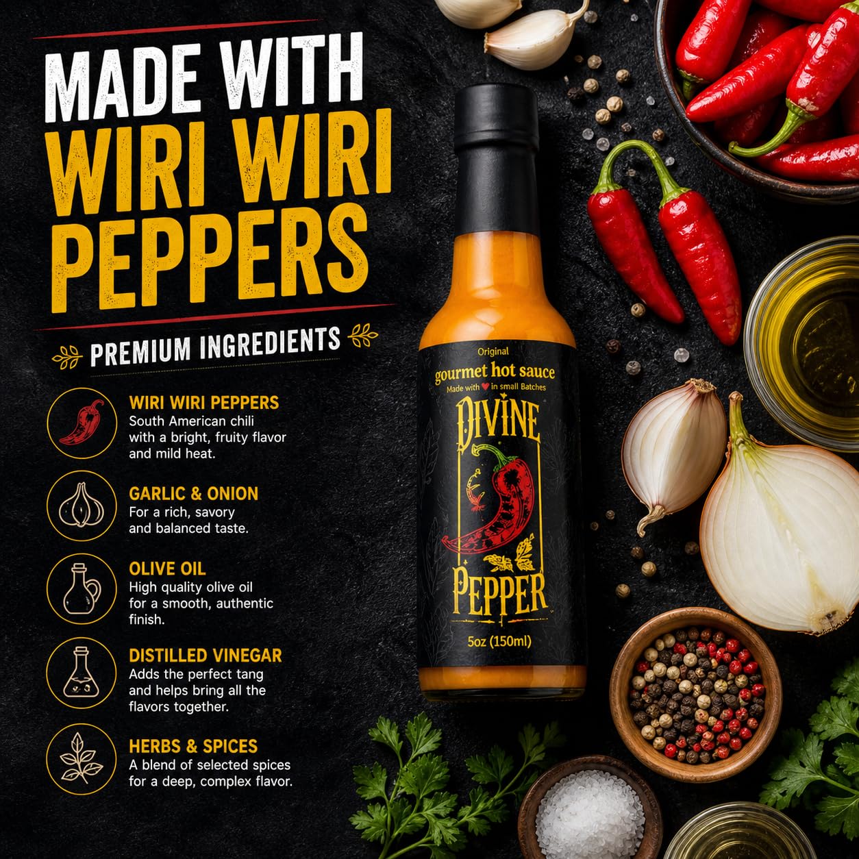 Divine Pepper Original Wiri Wiri Hot Sauce - Medium Heat Gourmet Pepper Sauce for Eggs, Chicken, Fish & Everyday Meals - Small Batch Artisan Sauce