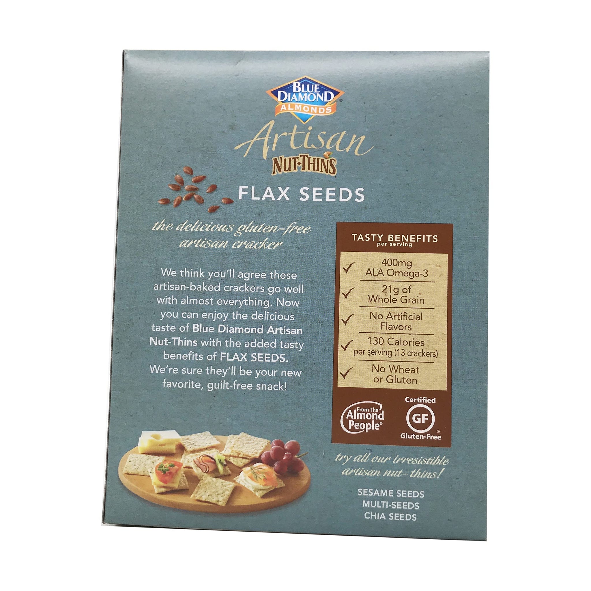 Blue Diamond Almond Artisan Nut Thins Cracker Crisps, Flax Seeds, 4.25 Ounce
