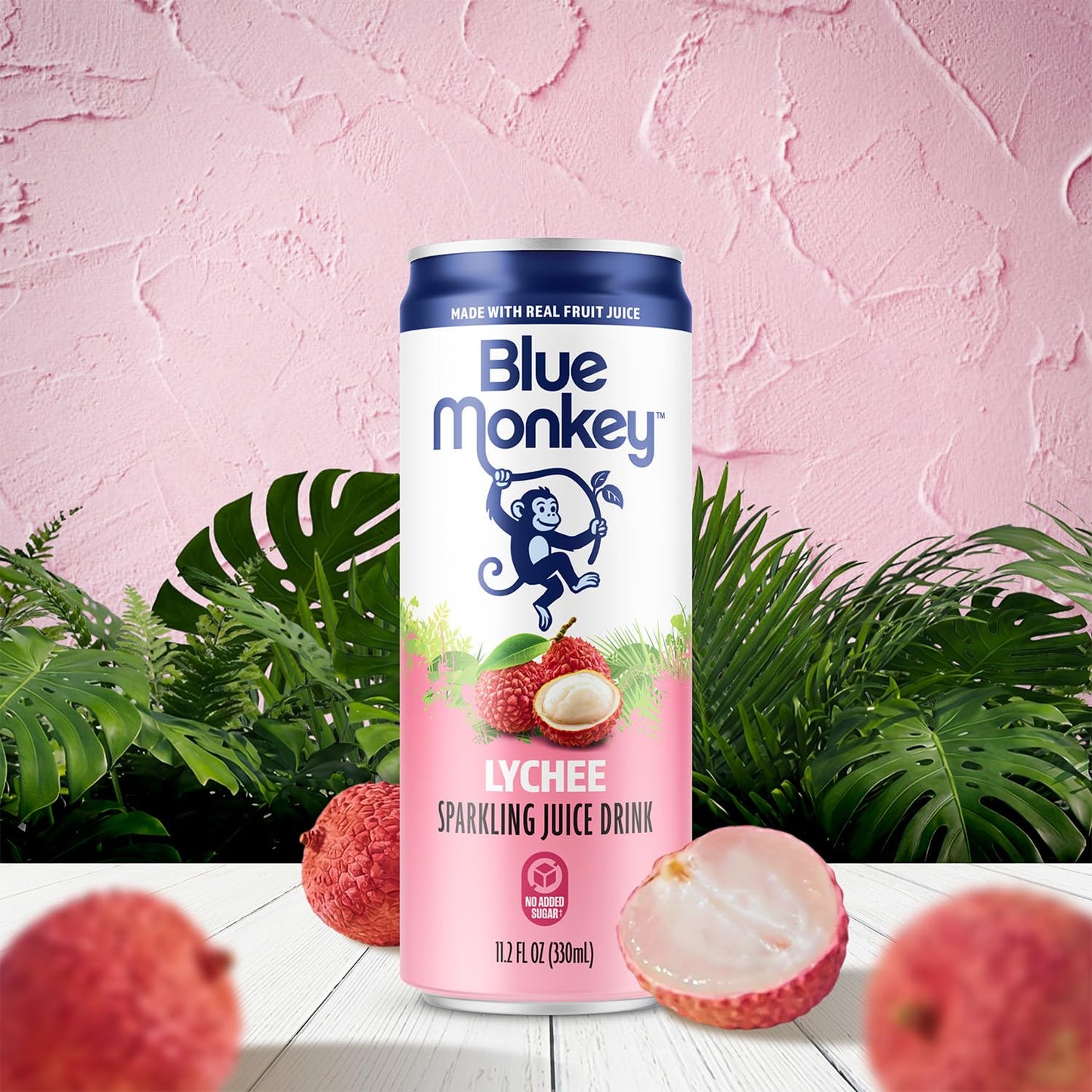 Blue Monkey Sparkling Lychee Juice - Real Fruit Juice, No Sugar Added, All Natural, Lightly Carbonated, Halal Certified - Refreshing Tropical