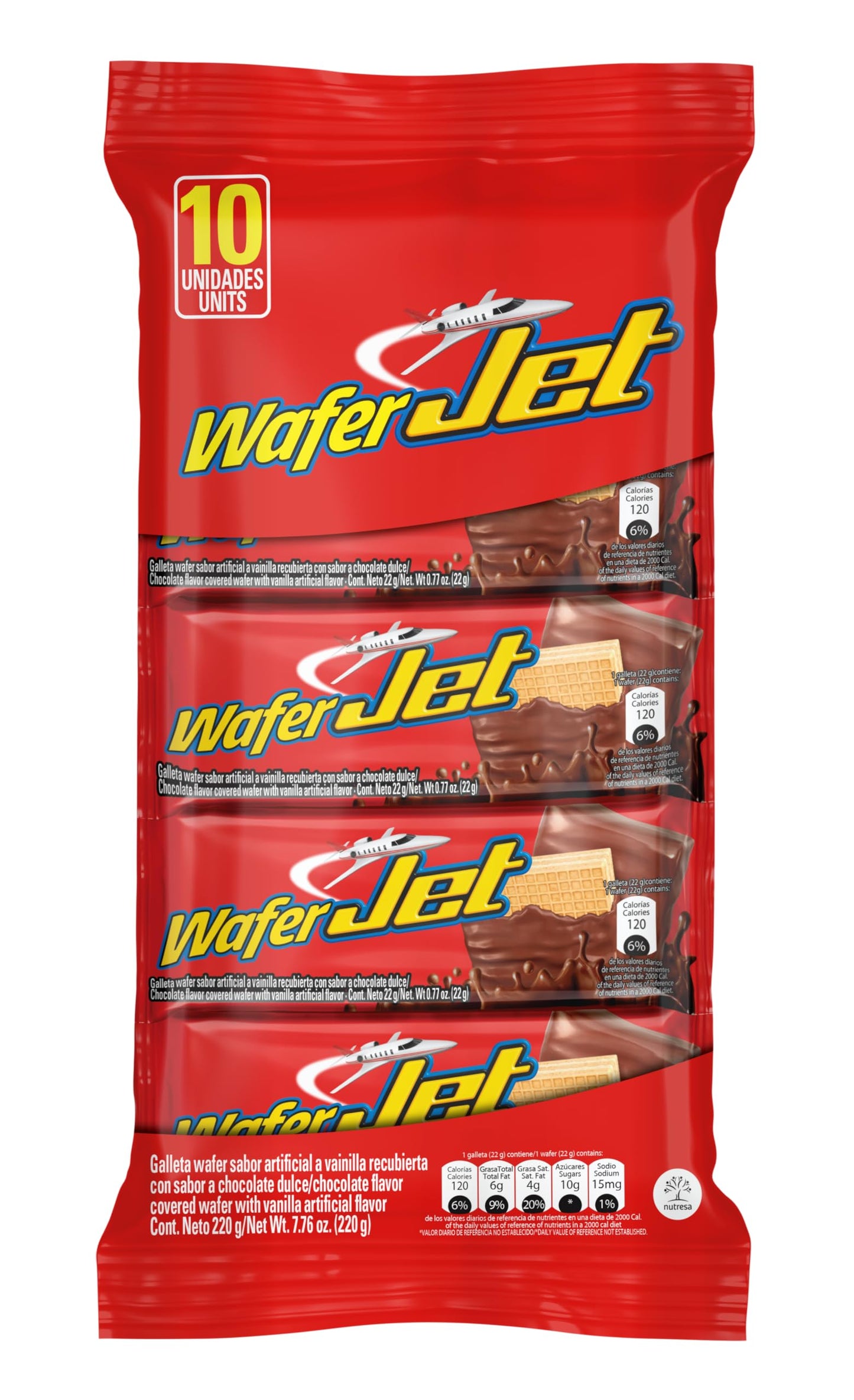 Jet Chocolate?Covered Vanilla Wafers, Individually Wrapped Cookies, Colombian Chocolate Snack, 10 Count Box, 7.7 oz