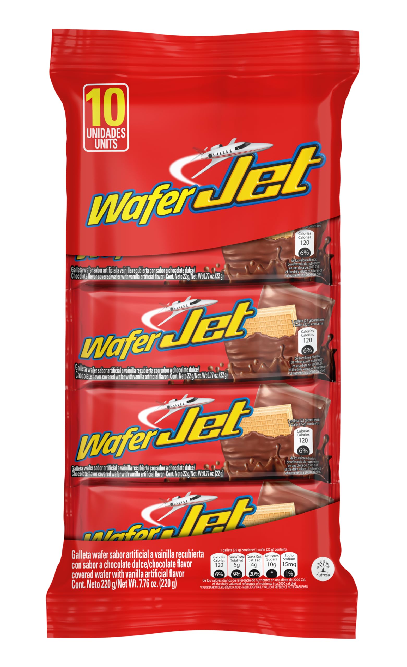 Jet Chocolate?Covered Vanilla Wafers, Individually Wrapped Cookies, Colombian Chocolate Snack, 10 Count Box, 7.7 oz