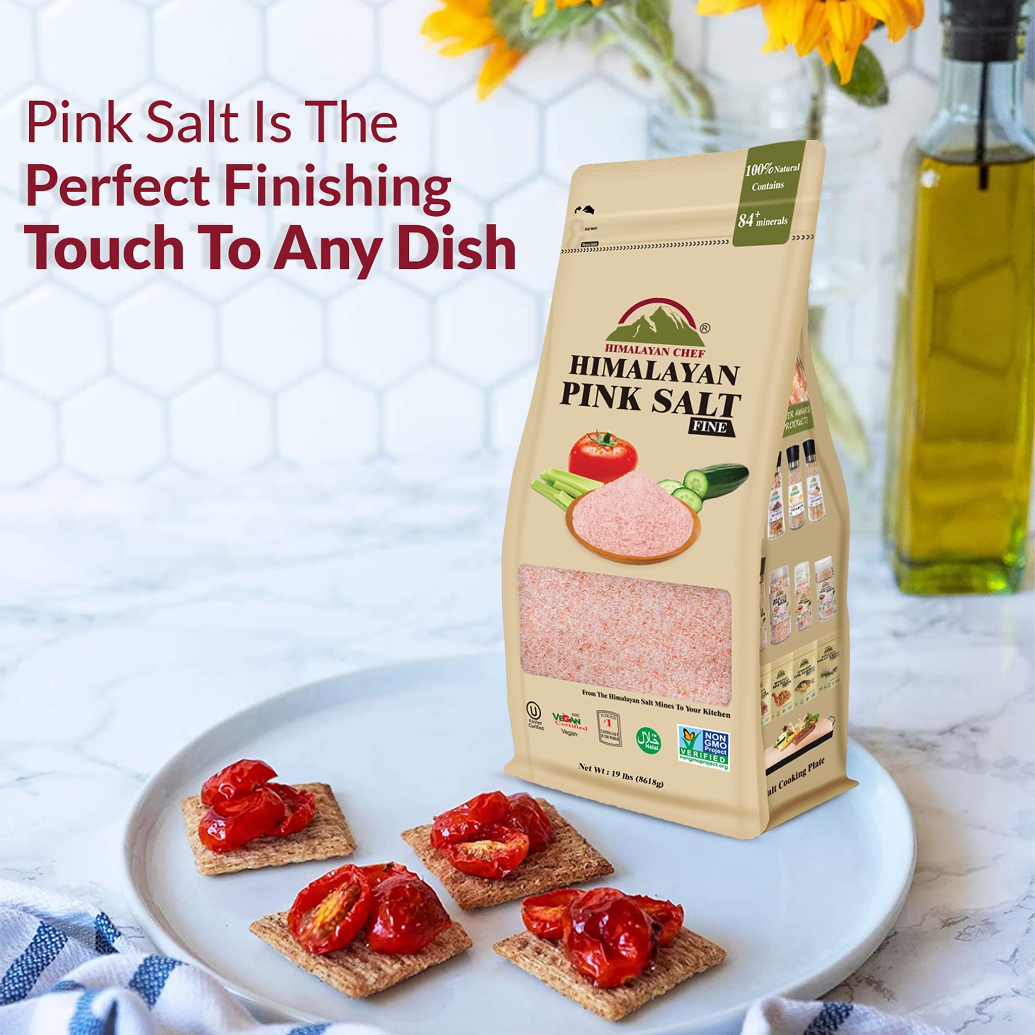 Himalayan Chef Pink Himalayan Salt, Extra Fine Grain, 19 lbs Bag - Pure, Natural, Kosher Certified, Non-GMO, Ideal for Cooking, Seasoning, and Flavor