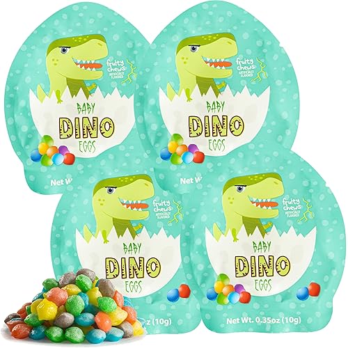24 Pack of Dinosaur Candy - Baby Dinosaur Eggs Mini Fruit Chews for Dinosaur Party, Dino Party Favors, Candy for Party Bags [Pack Of 24 X0.35oz/10g