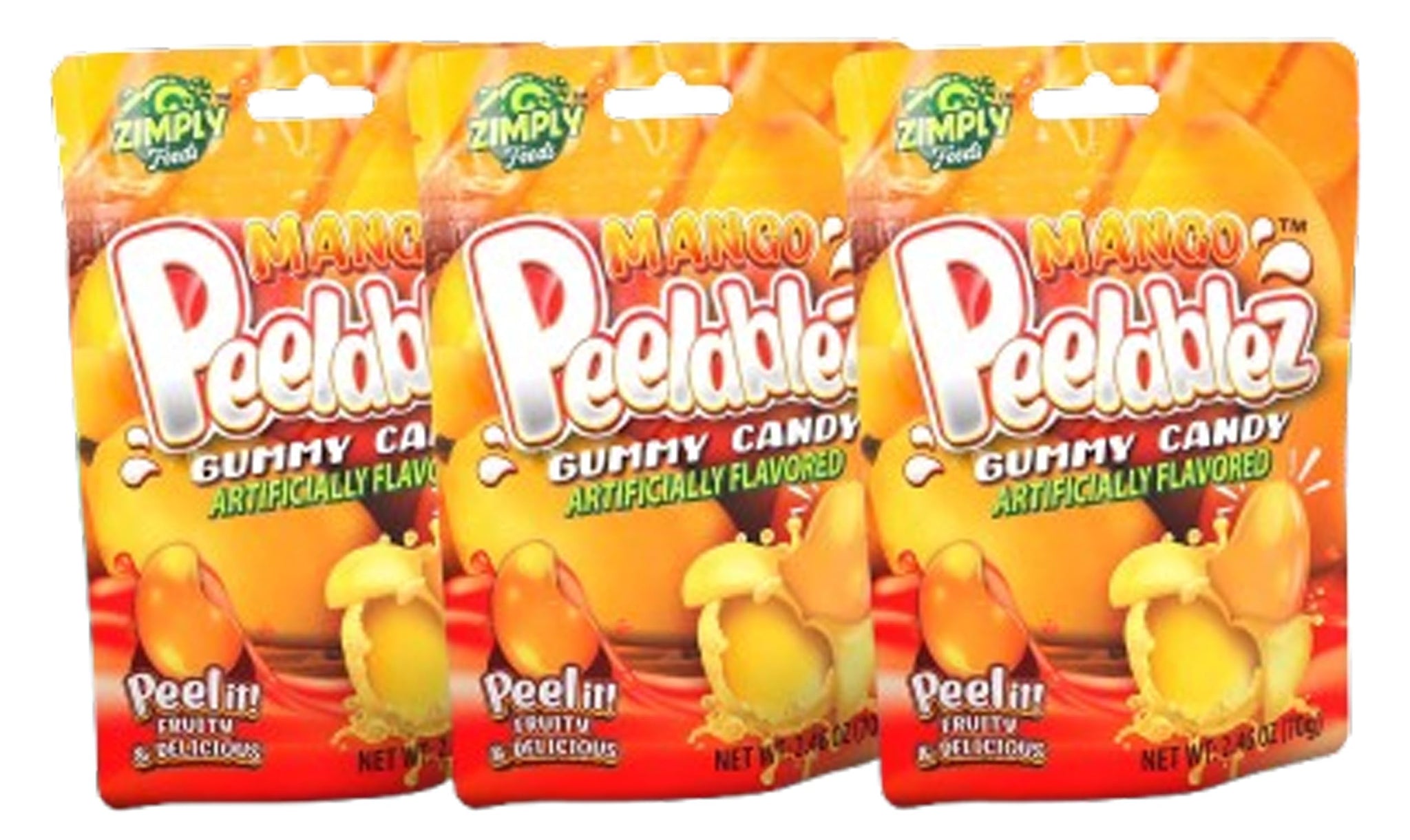 Peelablez Peelable Mango Gummies Pack of 3 - Resealable 2.46 Oz Each, 4D Gummies, Mango Peeling Candy, Layered for Delicious Fruity Snack