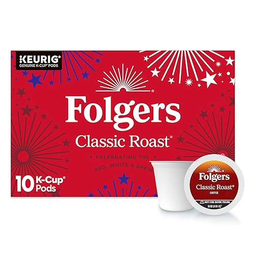 Folgers Classic Roast Medium Roast Coffee, Keurig K-Cup Pods, Limited-Edition Design for America’s 250th Anniversary, 10 Count Box