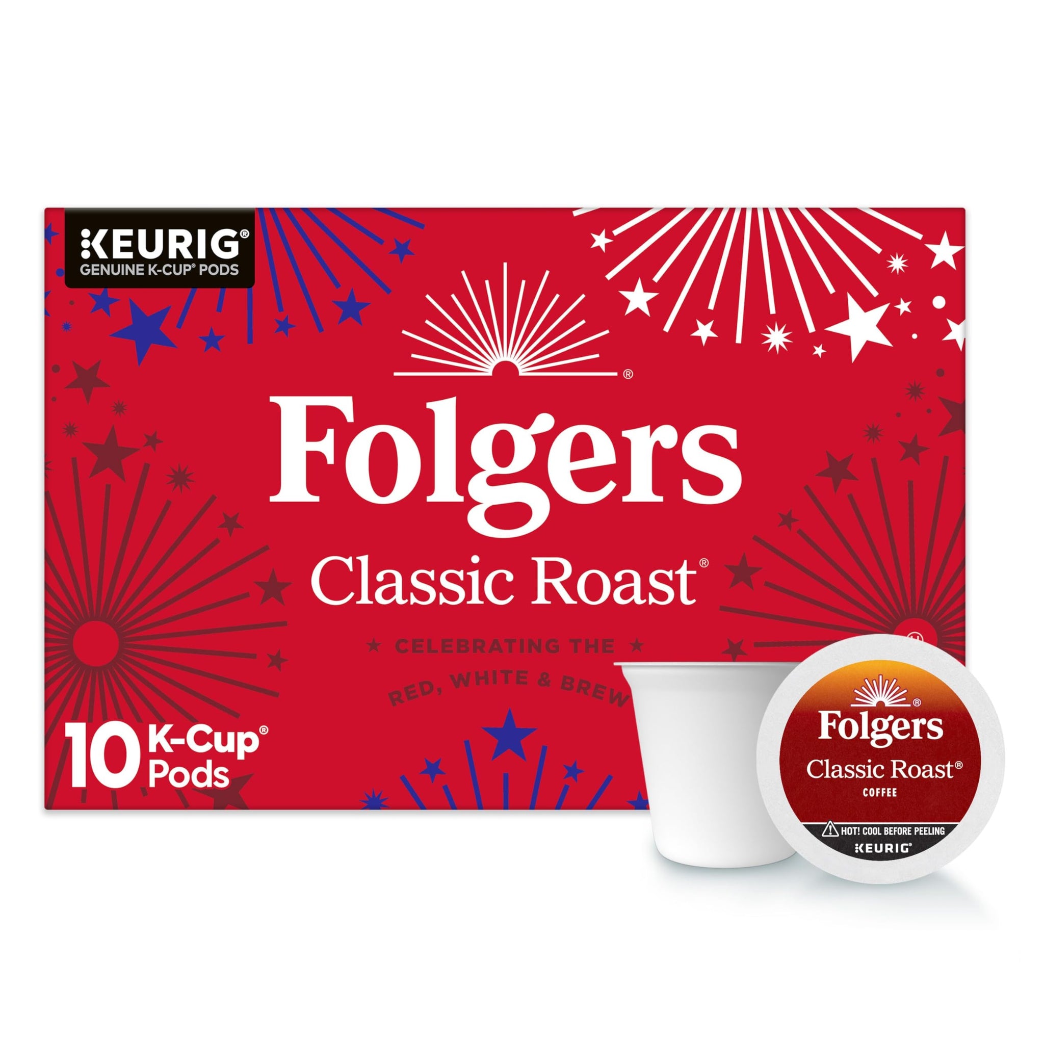 Folgers Classic Roast Medium Roast Coffee, Keurig K-Cup Pods, Limited-Edition Design for America’s 250th Anniversary, 10 Count Box