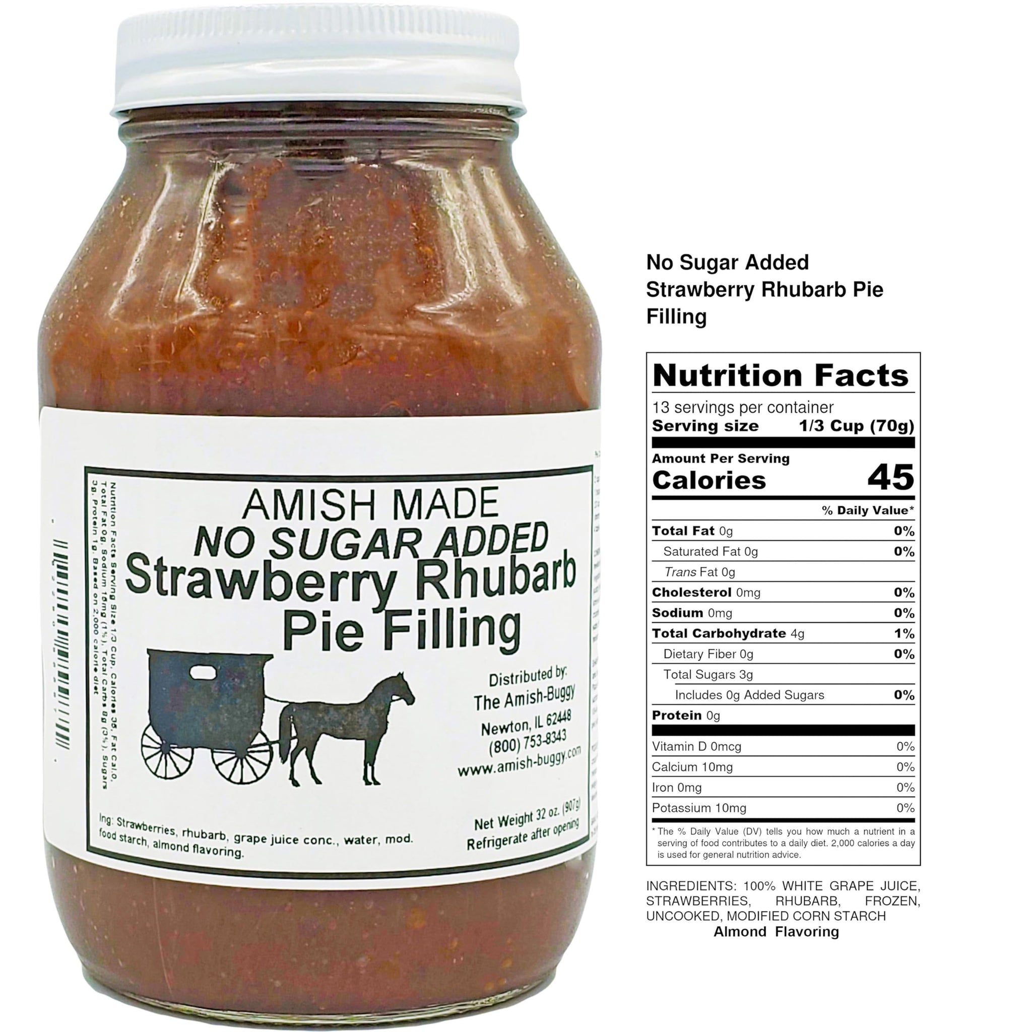 Amish Pie Filling and Topping - TWO 32 Oz Jars (Strawberry Rhubarb NSA)
