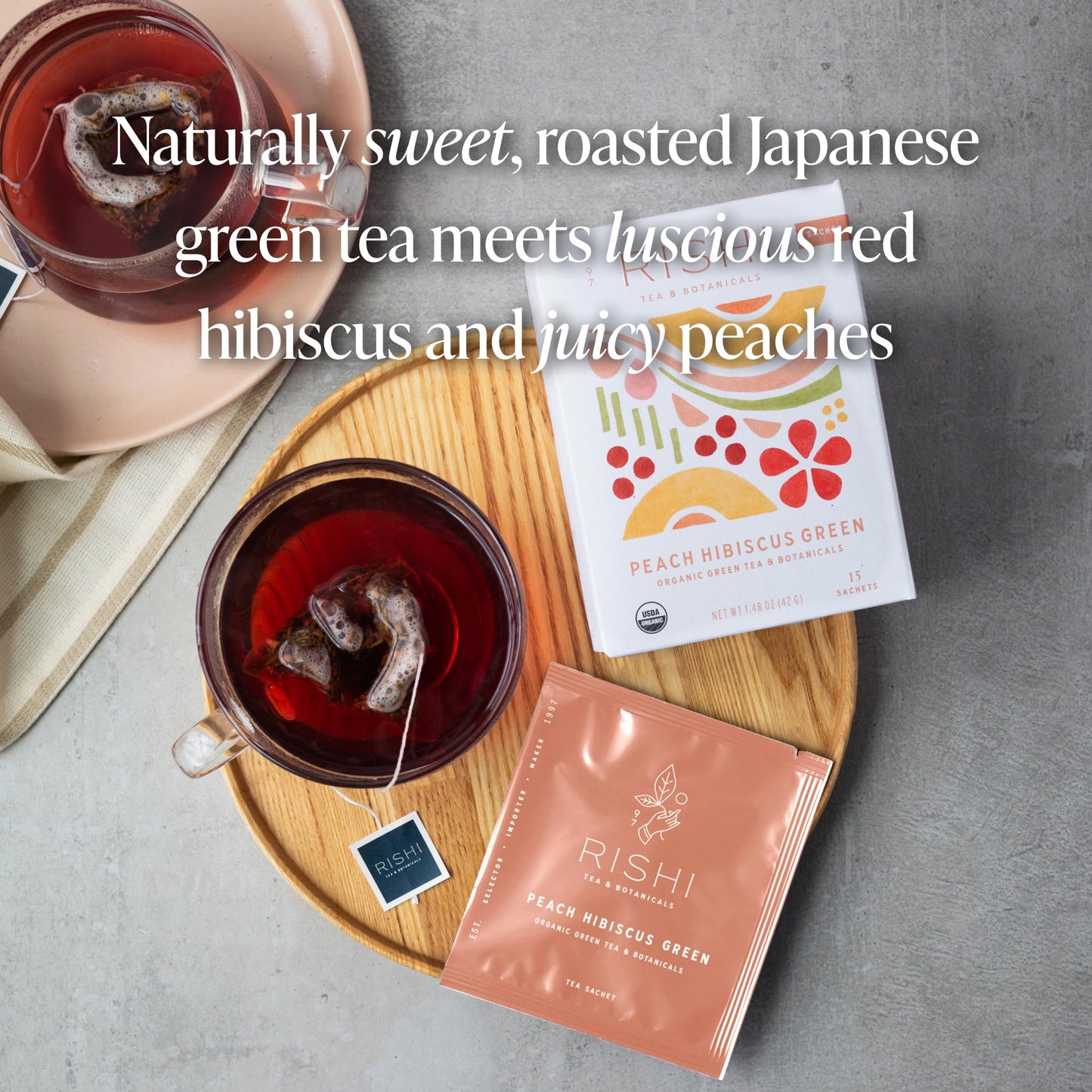 Rishi Organic Peach Hibiscus Green Tea Sachets, 15 CT
