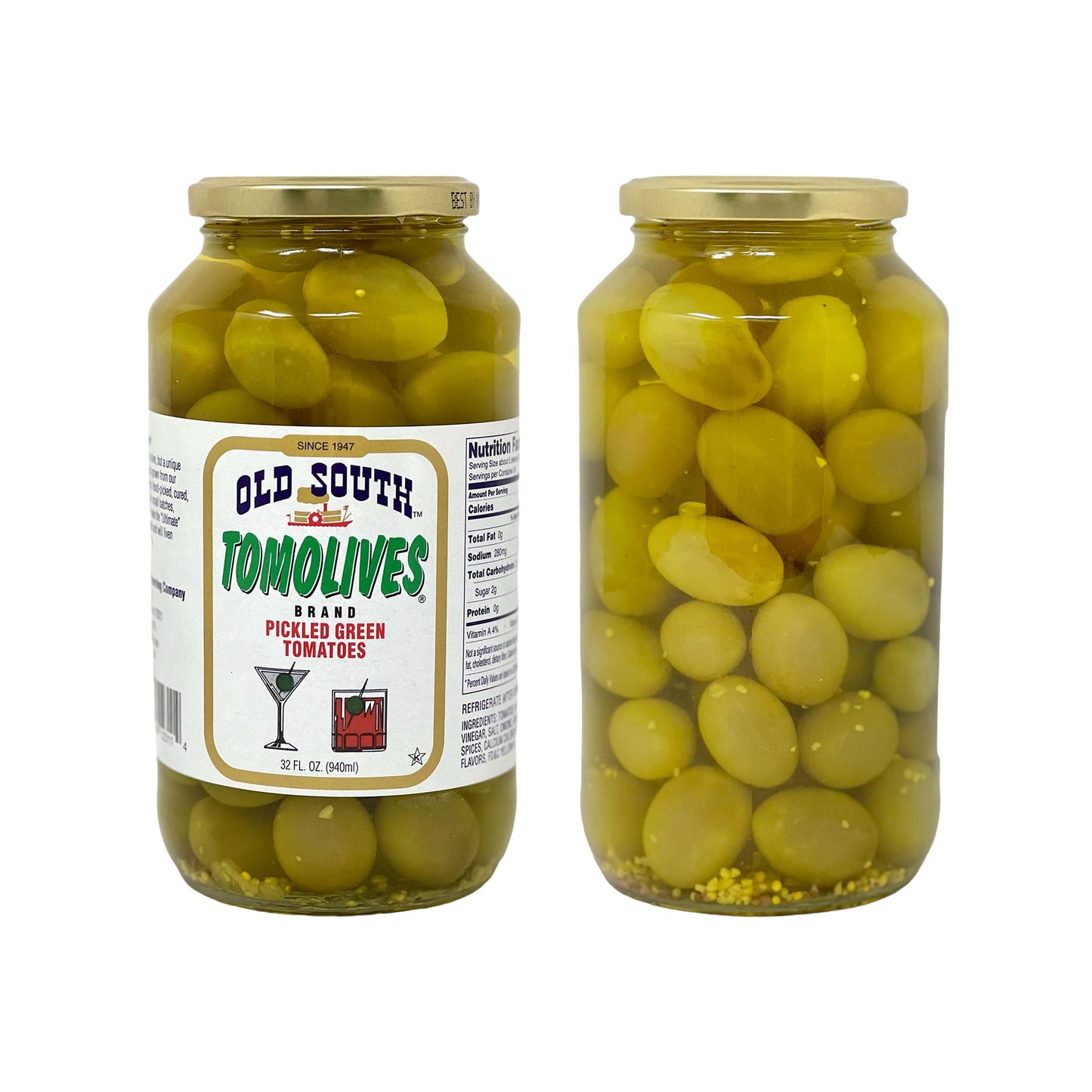 Old South Tomolives (2 Pack, 32 fl oz each) bundled with complementary 4-count Coasters | Ultimate Martini Garnish | Great Cocktail Snack