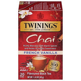 Twinings French Vanilla Chai Black Tea Individually Wrapped Bags, 20 Count (Pack of 1), Warm, Sweet & Spicy, Caffeinated, Enjoy Hot or Iced, 20
