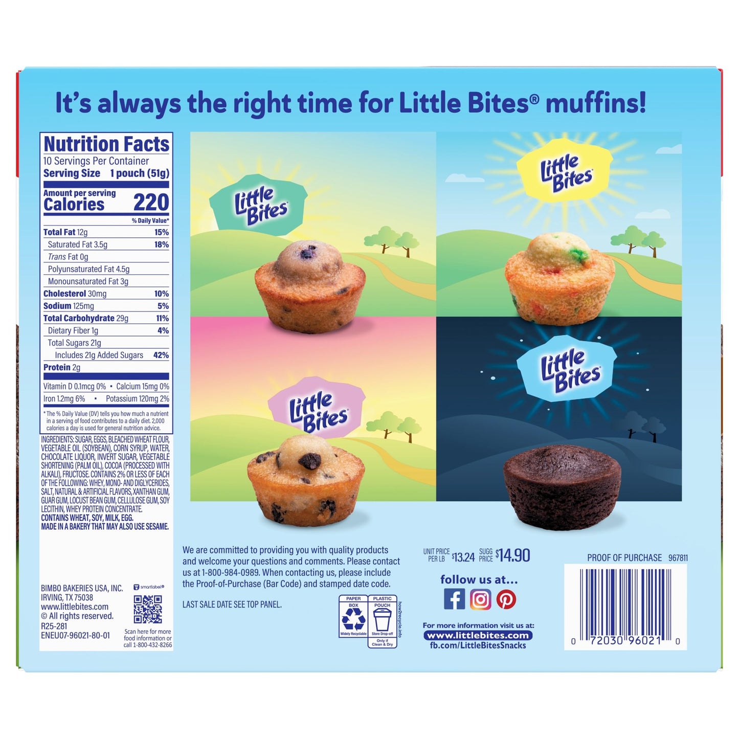 (Value Pack) Little Bites Fudge Brownies, 10 individual packs, (1.8 oz each), Real Chocolate Mini Muffins, 18 oz Multipack