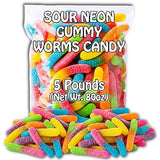Sour Neon Gummy Worms Candy (5 Pound Bag) Multi-Flavored. Net Wt. 80oz.