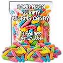 Sour Neon Gummy Worms Candy (5 Pound Bag) Multi-Flavored. Net Wt. 80oz.