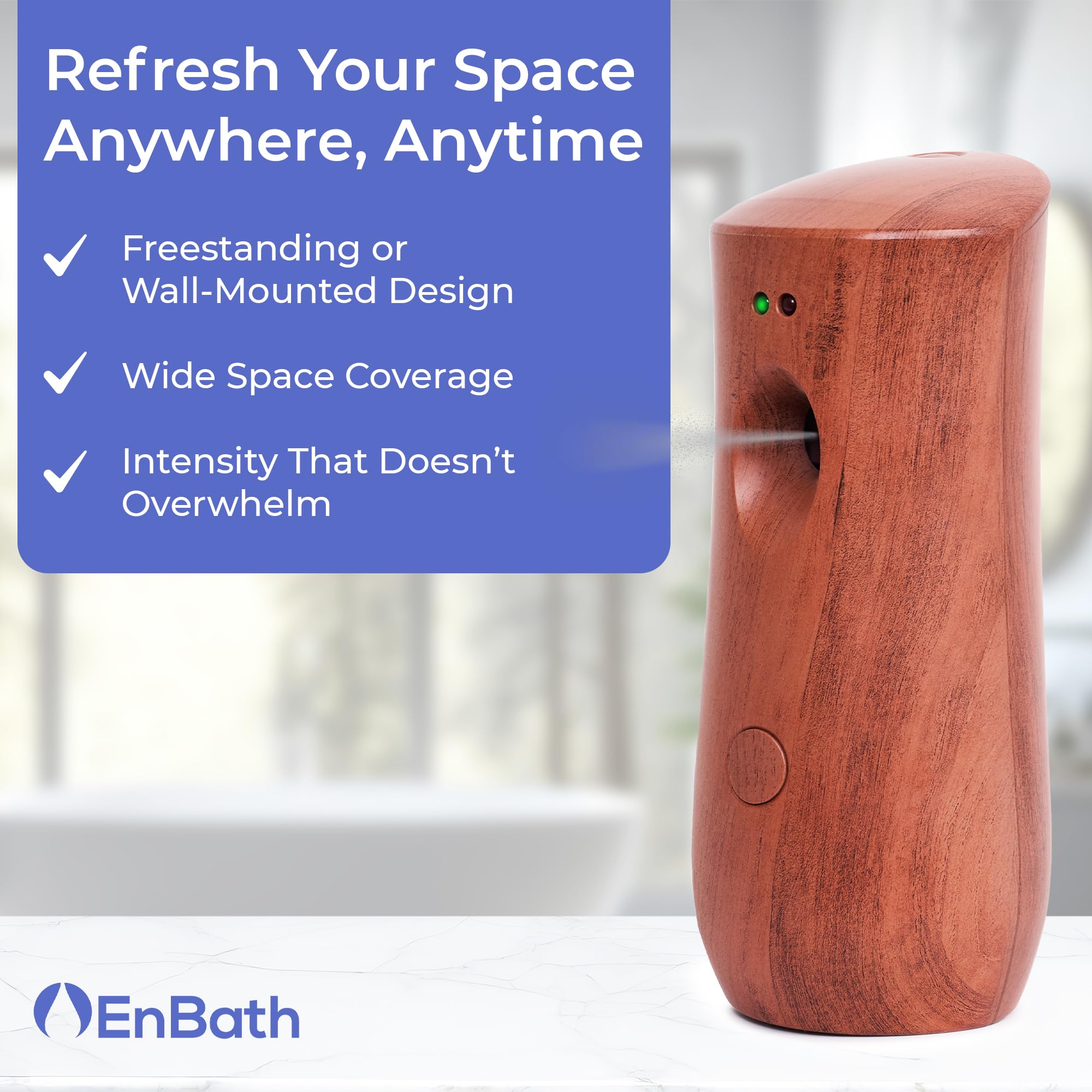 Automatic Air Freshener Spray Dispenser: Automatic Spray Dispenser with Elegant Wood Design for Commercial or Home Use (1-Pack), Battery Powered Free