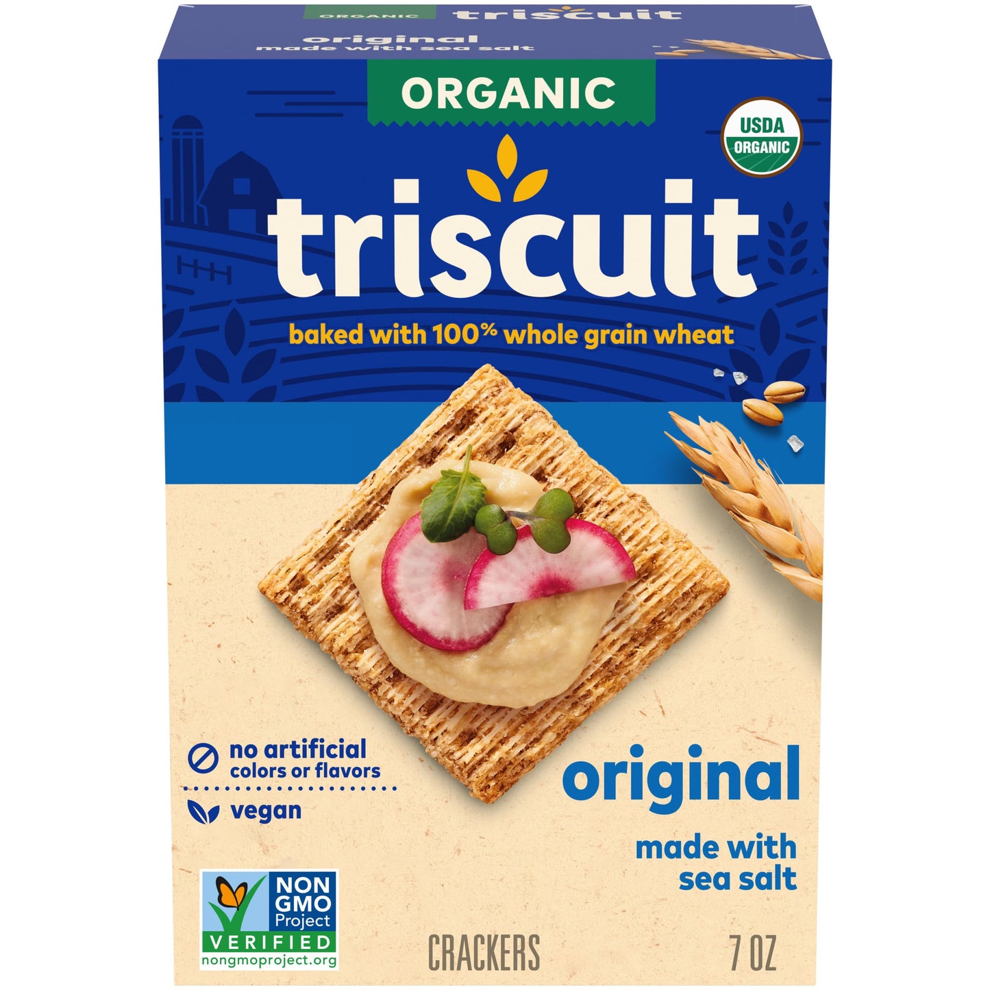 Triscuit Organic Original Whole Grain Wheat Crackers, Organic Crackers, Vegan Snacks, Lunch Snacks, 7 oz
