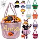 Personalized Halloween Basket Trick or Treat Bag Customized Name Custom Halloween Candy Buckets Gift for Boys Girls,Pink