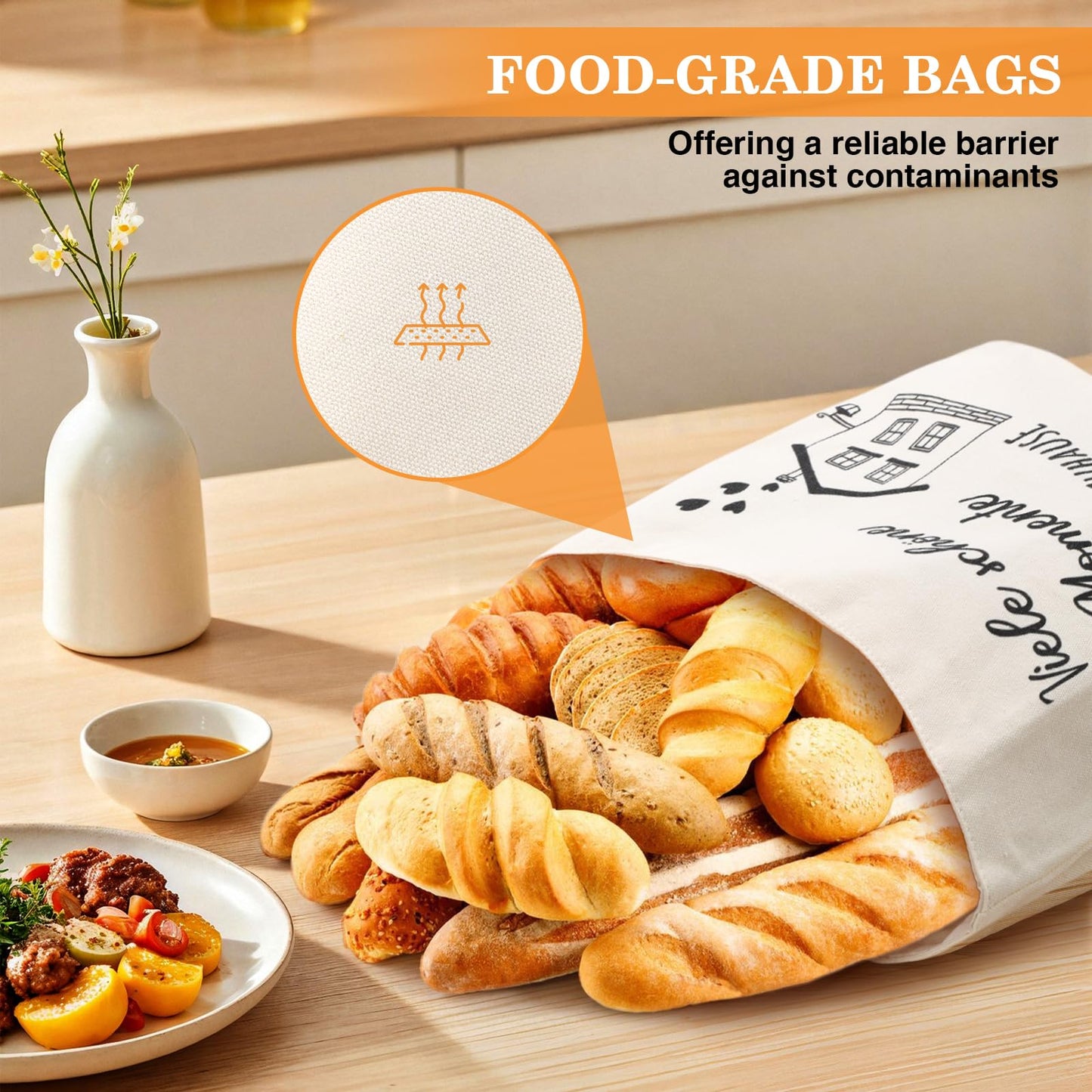 VIBINHO Bread Basket, Many Beautiful Moments in the New Home, Gifts for Moving into the New House, Bread Basket, Fabric Housewarming Gift, Bread Bag