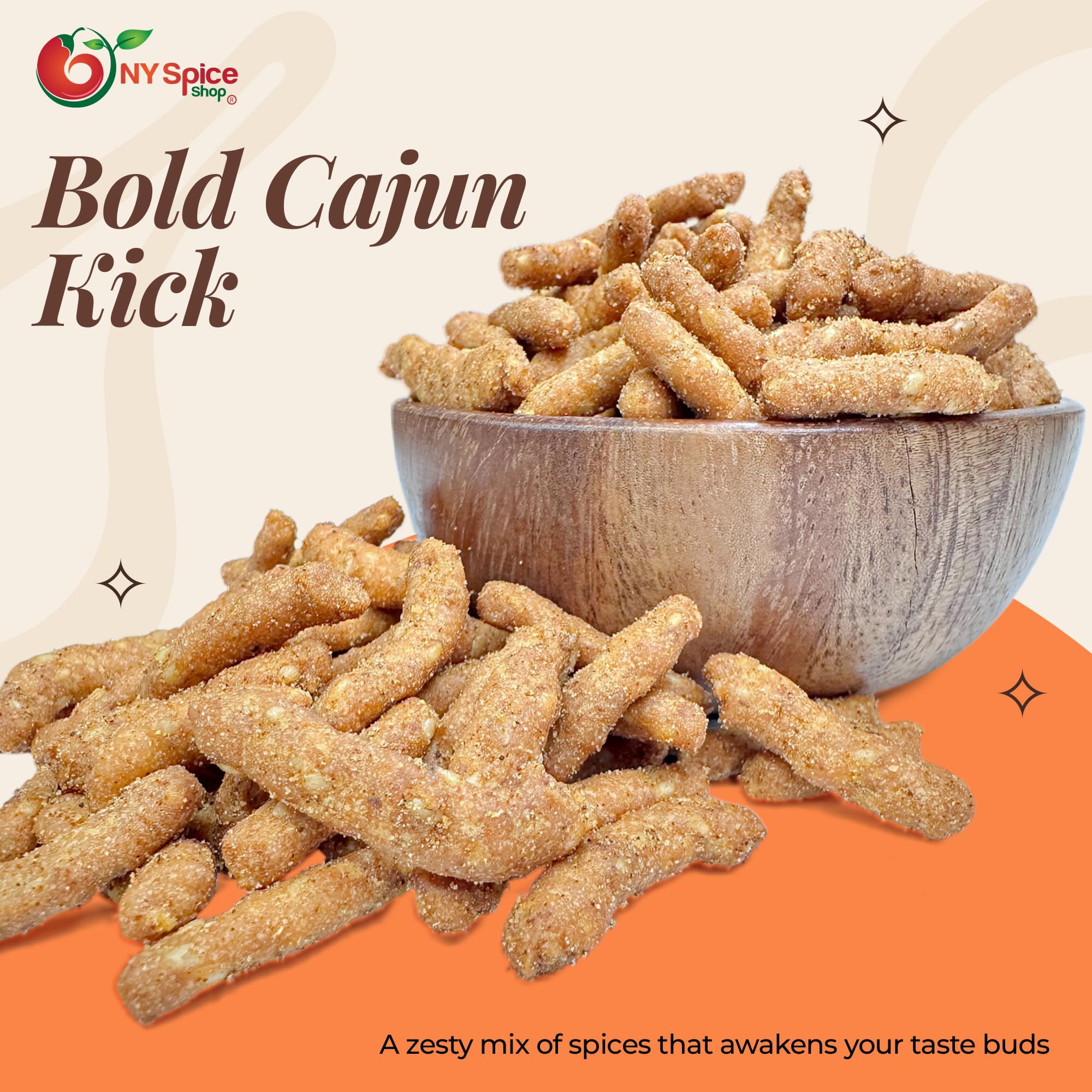 NY Spice Shop Cajun Sesame Sticks - 5 Pound Spicy Cajun Sesame Toasted Snack Mix - Crunchy Hot Flavor Bites - Finger Munchies Savory Party Treats