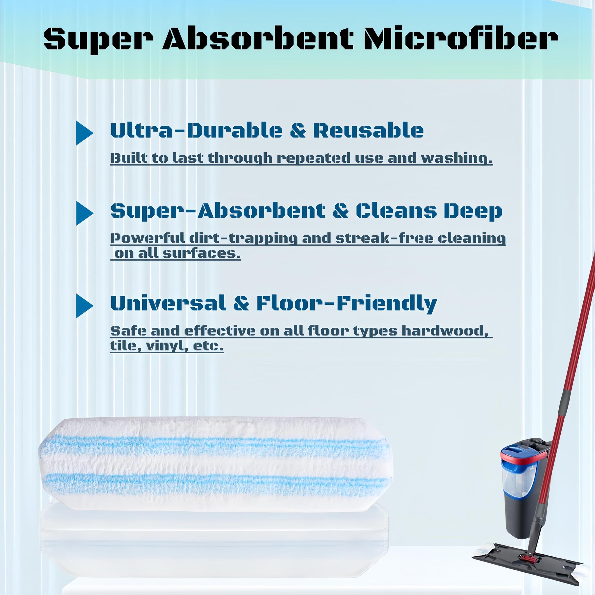 5 Pack H2prO Mop Pads Compatible with O Ceda H2PrO Flat Mop System, 100% Microfiber Mop Head Replacements, Washable and Reusable for H2prO Mop