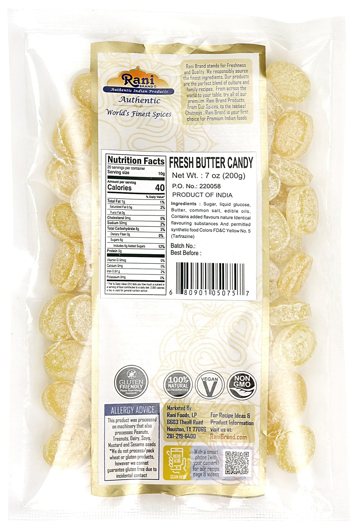 Rani Fresh Butter Candy 7oz (200g) Individually Wrapped ~ Indian Tasty Treats | Vegan | Gluten Friendly | NON-GMO | Indian Origin