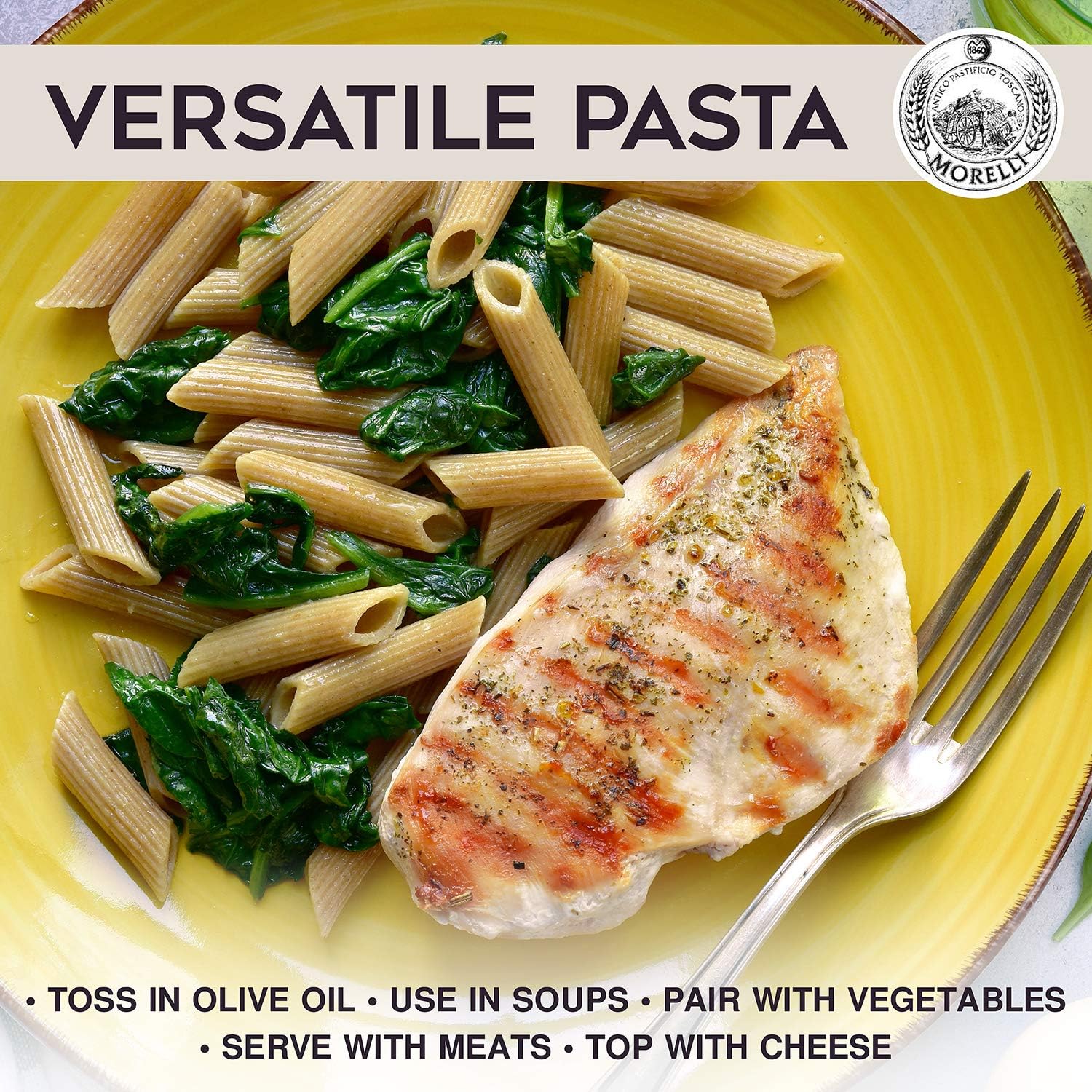 Morelli Organic Whole Wheat Penne Pasta Noodles - Handmade Premium Italian Pasta from Italy, Gourmet Imported Noodles Made with Durum Wheat Semolina