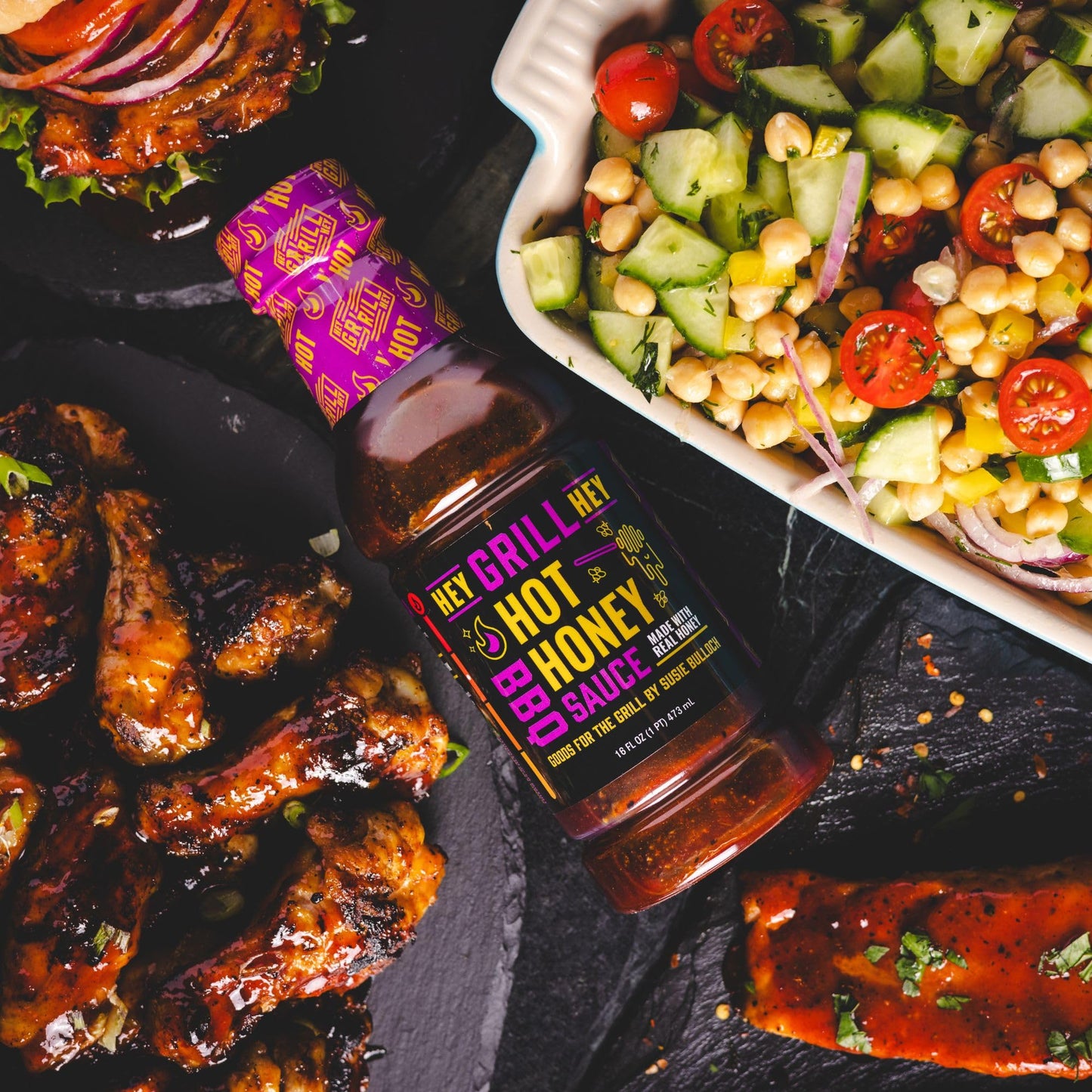 Hey Grill Hey | Hot Honey BBQ Sauce | Sweet & Spicy Barbecue Sauce with Honey, Cayenne & Red Pepper | Perfect for Chicken, Pork, Shrimp & More | 18oz