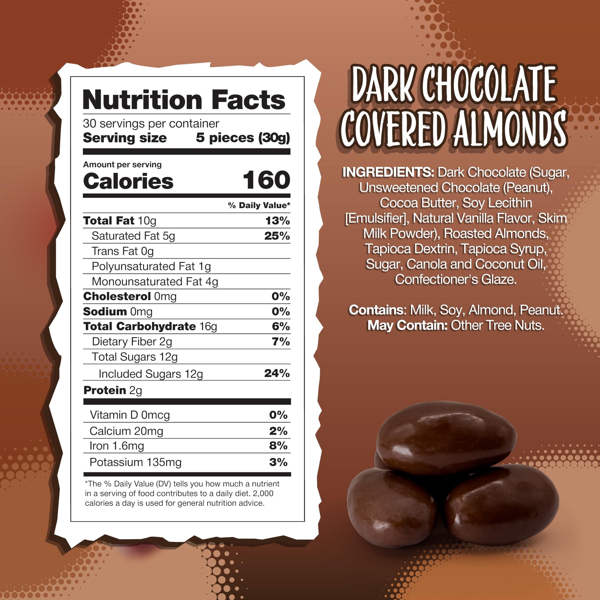 Dark Chocolate Covered Almonds 2-Pound Bag | Bulk Chocolate Covered Nuts | Coated Roasted Almonds for Party Favors, Gifting, Office Candy Jars & Snack
