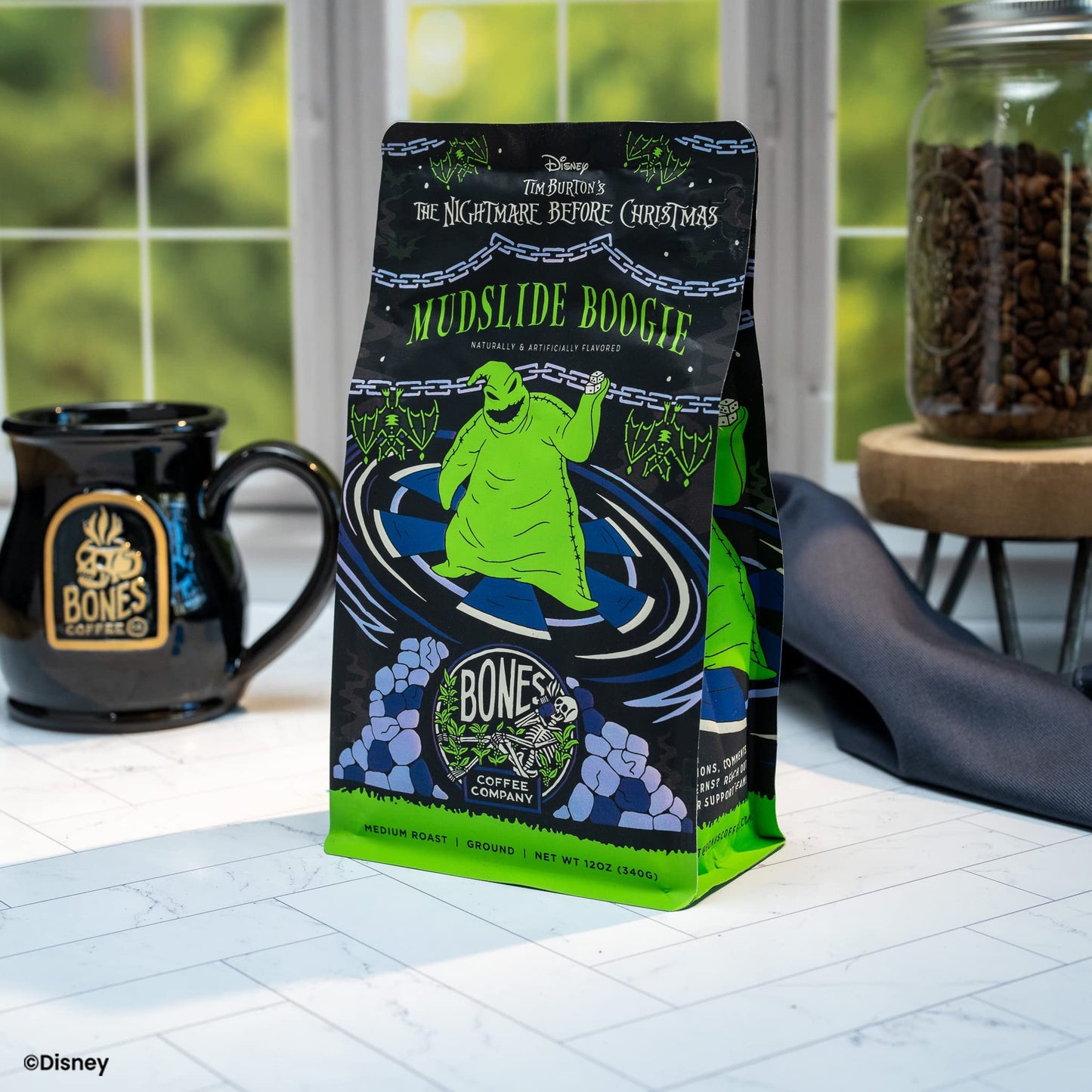 Bones Coffee Company The Nightmare Before Christmas Mudslide Boogie Flavored Coffee Beans, Medium Roast Ground Coffee Low Acid, Chocolate Mudslide
