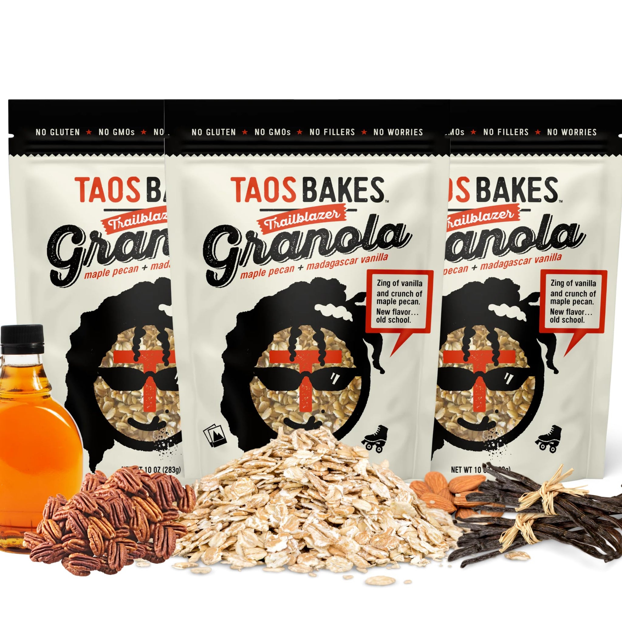 Taos Bakes - Maple Pecan & Madagascar Vanilla Granola - Crunchy Granola Breakfast Snack - Gluten Free, No GMOS, No Fillers - 10 oz (Pack of 3)