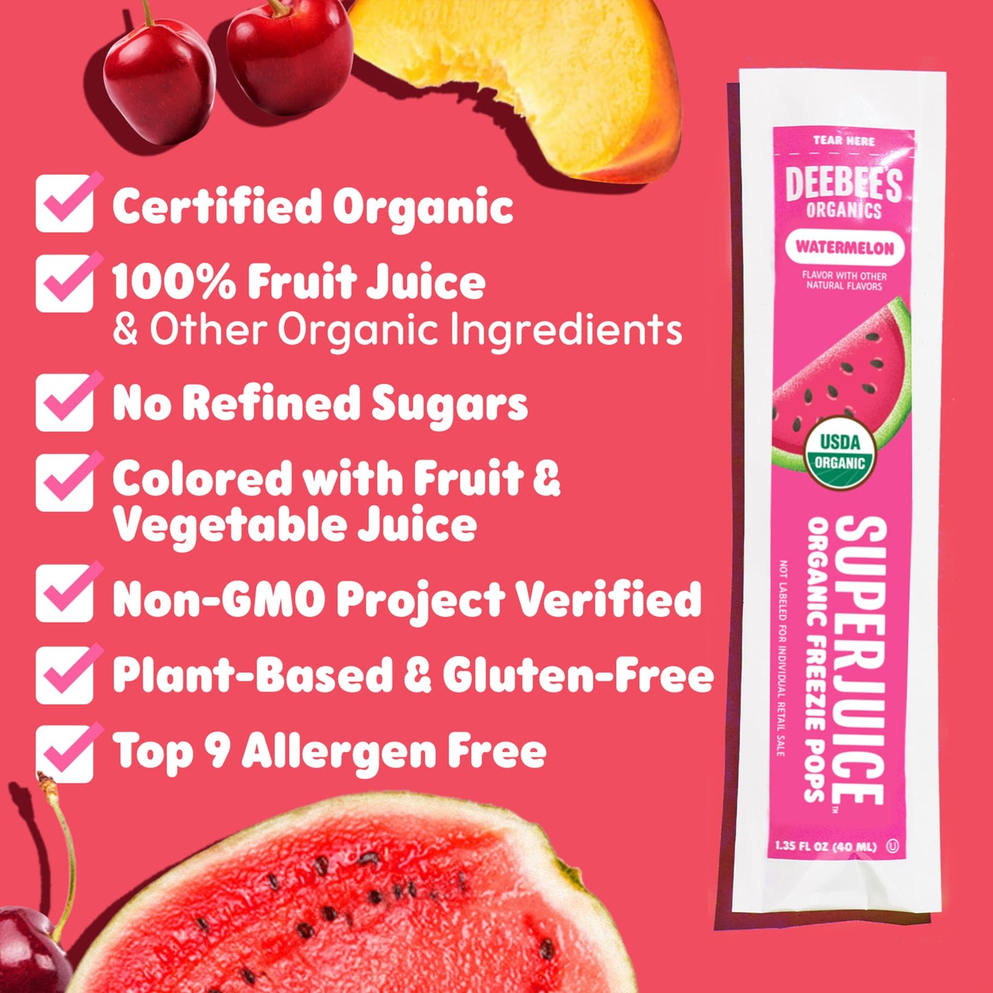 DeeBee's Organics SuperJuice Freezie Pops, No Refined Sugars, No Artificial Flavors or Colors (Pack of 50)