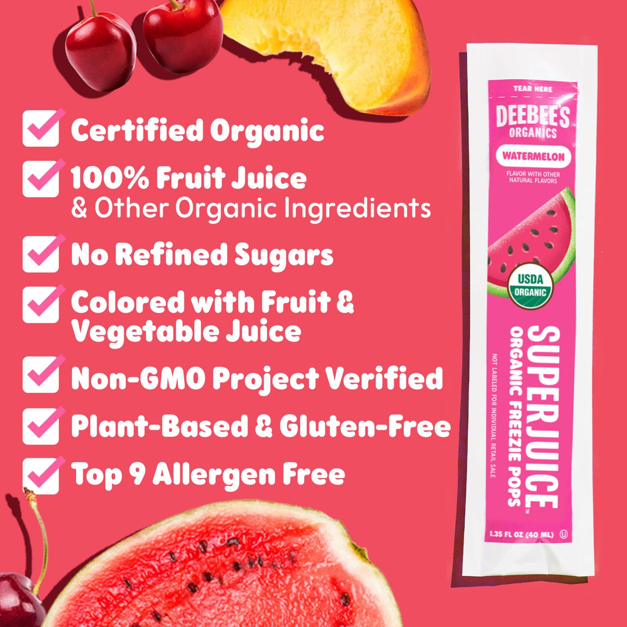 DeeBee's Organics SuperJuice Freezie Pops, No Refined Sugars, No Artificial Flavors or Colors (Pack of 50)