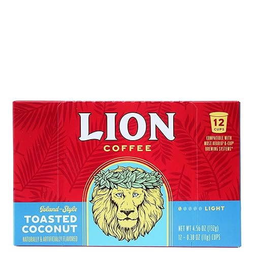 Lion Coffee Toasted Coconut Flavored Medium Roast Coffee Pods - Single-Serve Pods - Hawaiian Inspired Flavor - Arabica Coffee - Compatible