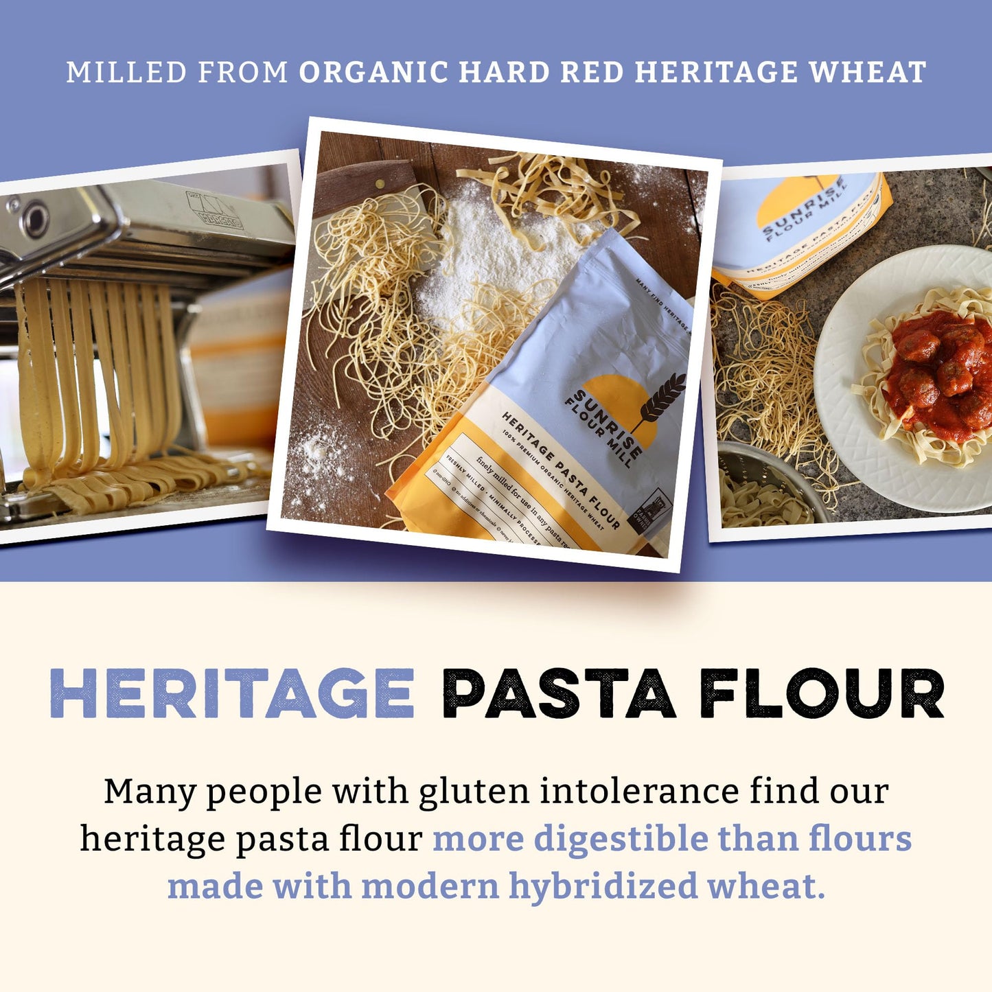 Sunrise Flour Mill USDA Organic Heritage Pasta Flour - 5 lbs | Milled from Hard Red Wheat | Easier to Digest with Less Bloating | No Bleaching or