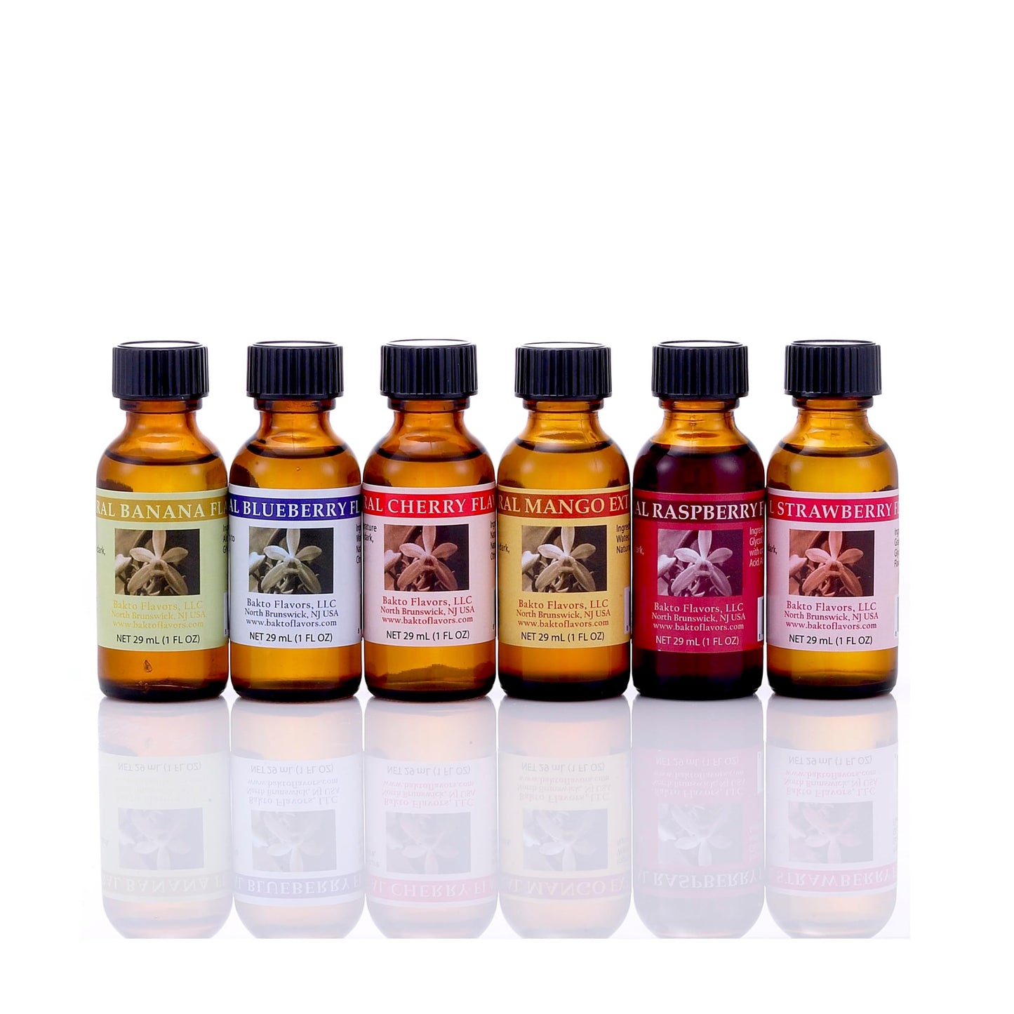 Bakto Flavors Natural Fruit Flavors Collection, 1-ounce Bottles, Set of 6 - Mango, Blueberry, Cherry, Banana, Raspberry, Strawberry