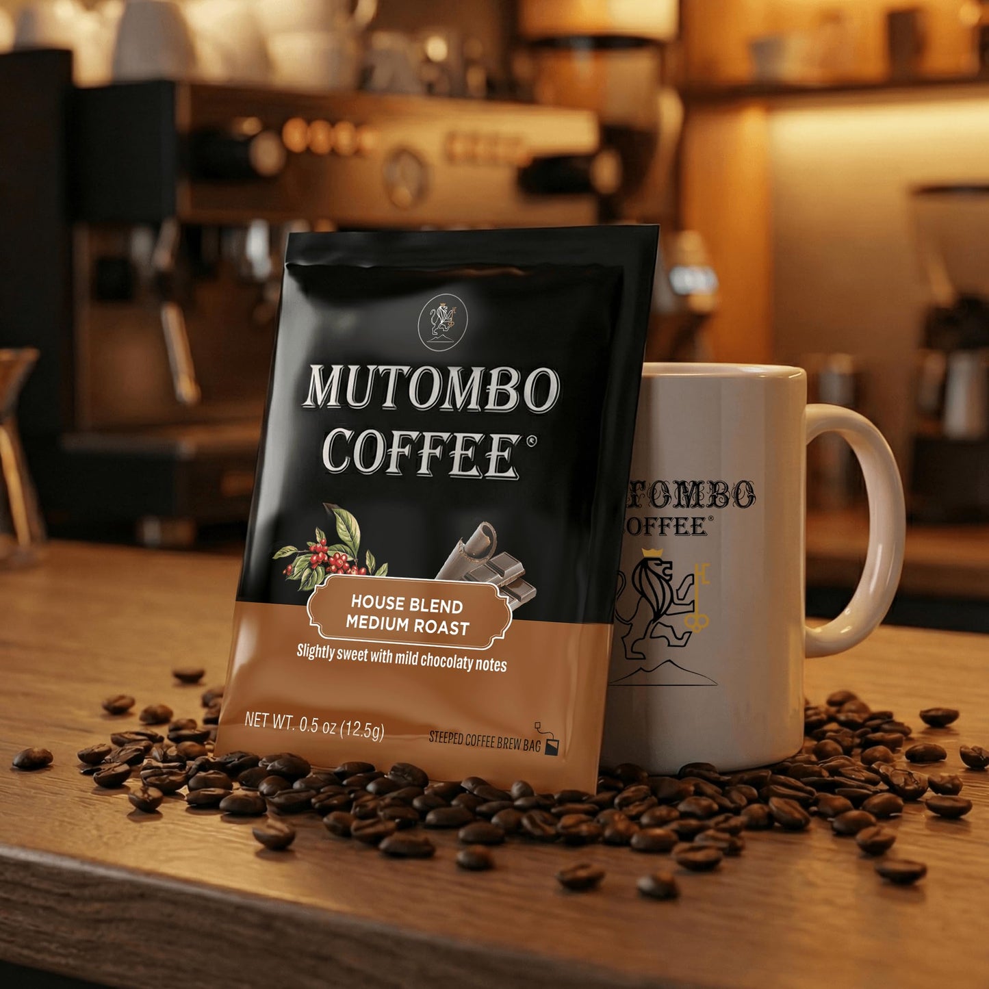 Mutombo Medium Roast Coffee Sachets | Single Serve Pouches | House Blend Coffee Packets | 0.5oz (12.5g) | Gourmet Balanced Acidity, 100% Arabica